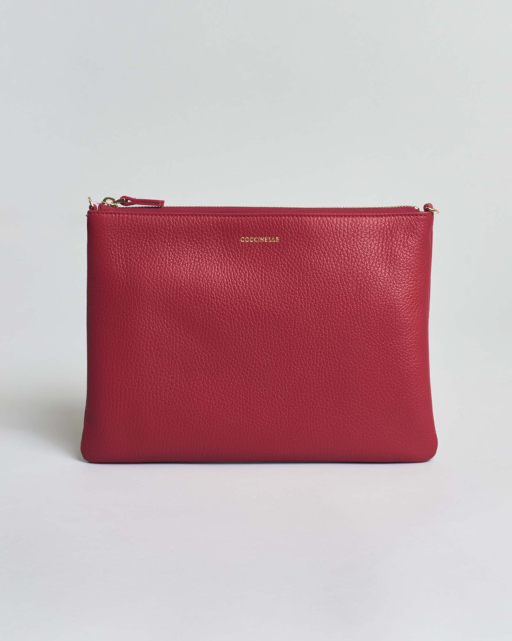 Borsa a tracolla piatta Best Coccinelle in pelle granulata rossa con tracolla removibile