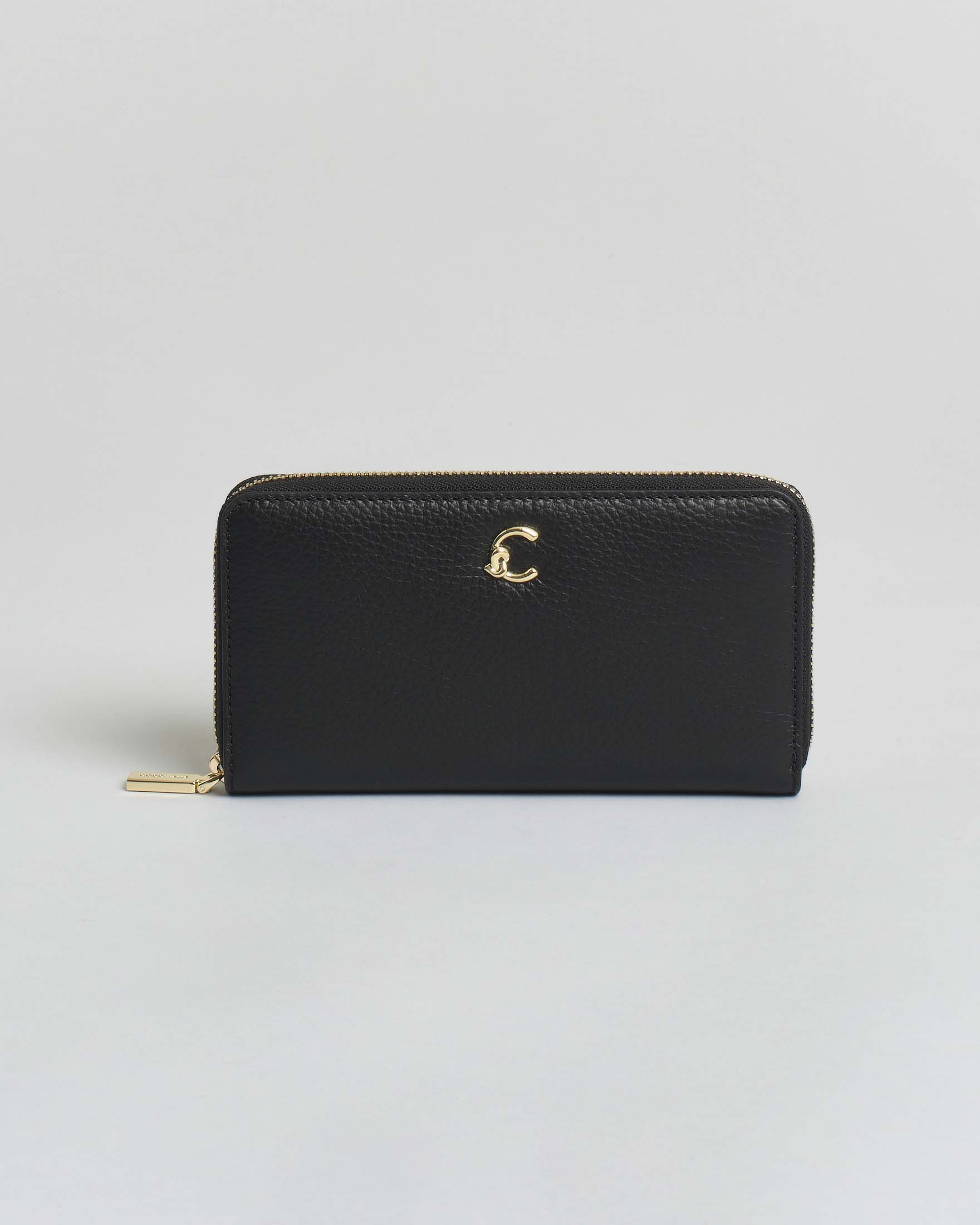 Portafoglio C-Me Coccinelle in pelle martellata nera con logo dorato