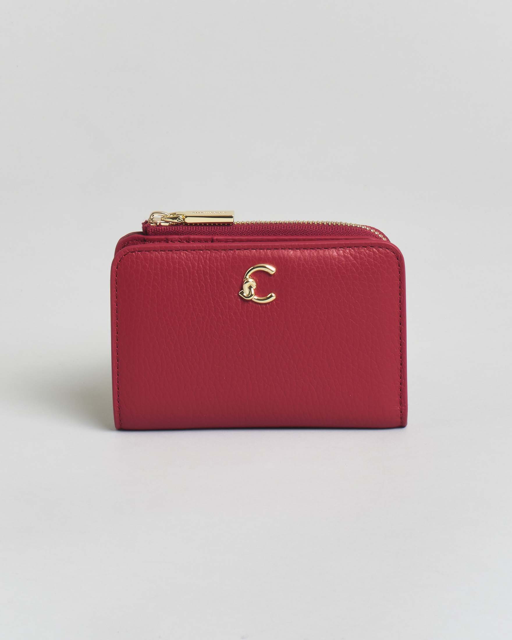 Portafoglio Coccinelle C-ME Small in pelle martellata rossa con portamonete chiuso a zip