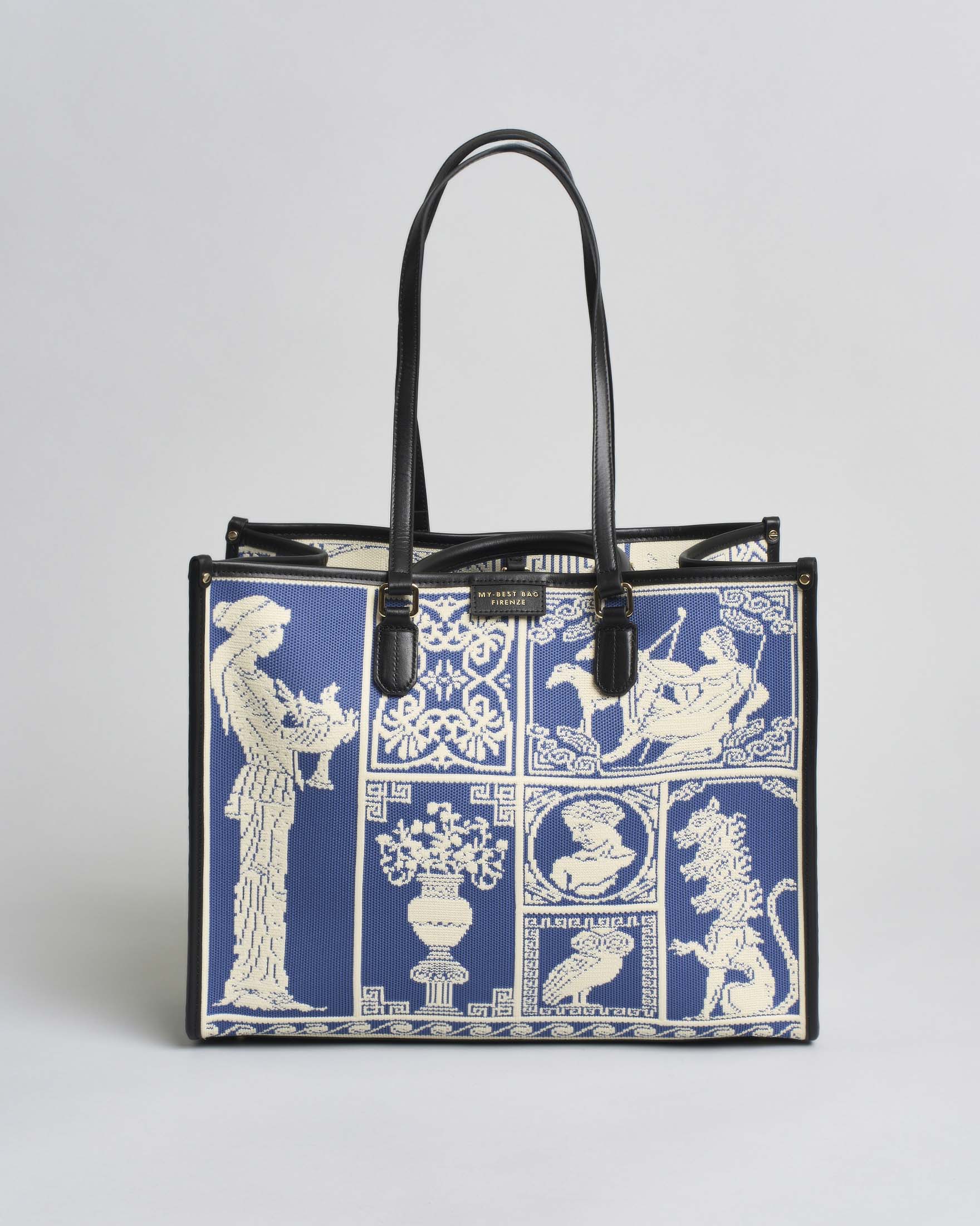 Borsa Atena Agorà grande My Best Bag azzurra in tessuto con ricami a rilievo