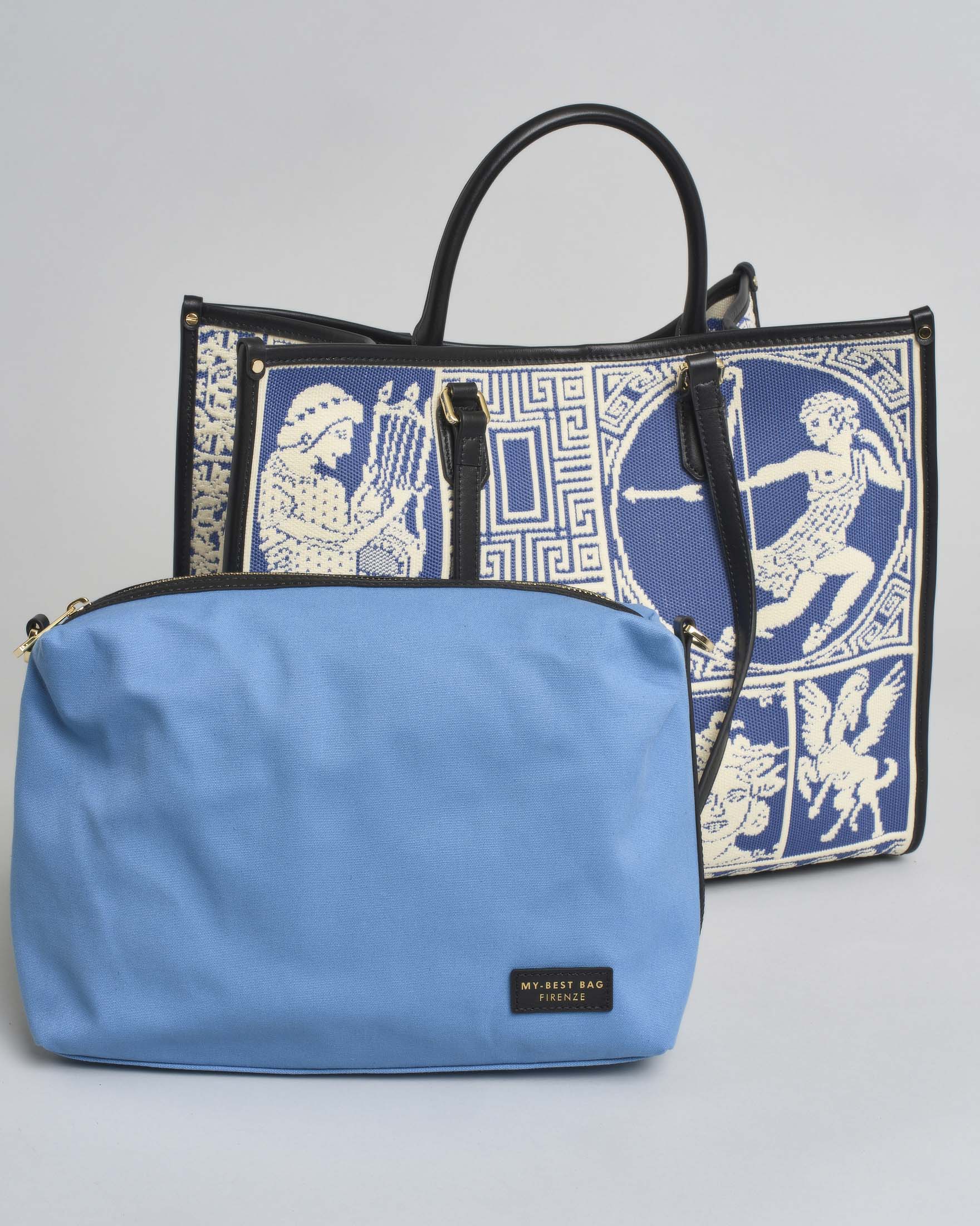 Borsa Atena Agorà grande My Best Bag azzurra in tessuto con ricami a rilievo image