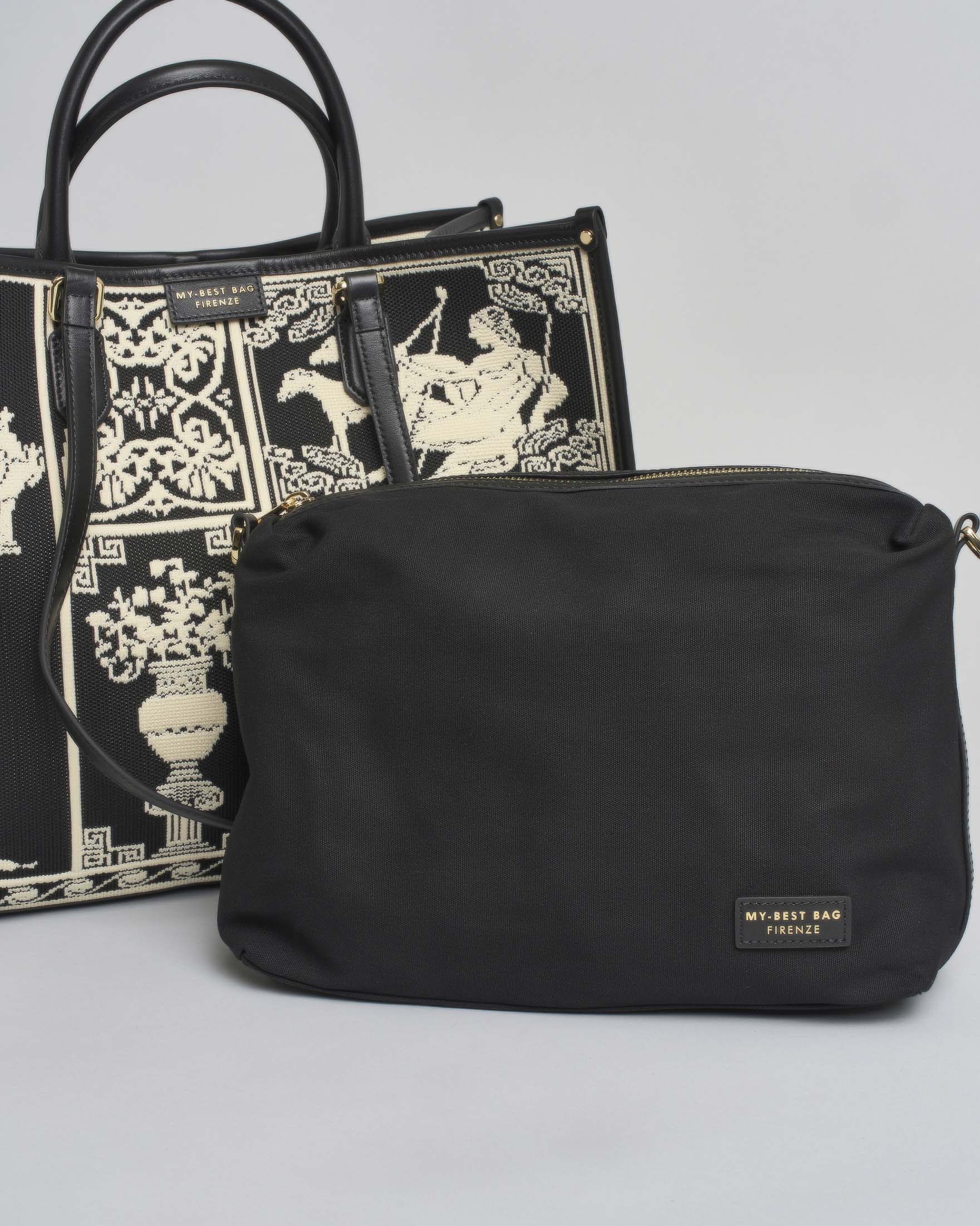 Borsa Atena Agorà grande My Best Bag nera in tessuto con ricami a rilievo image