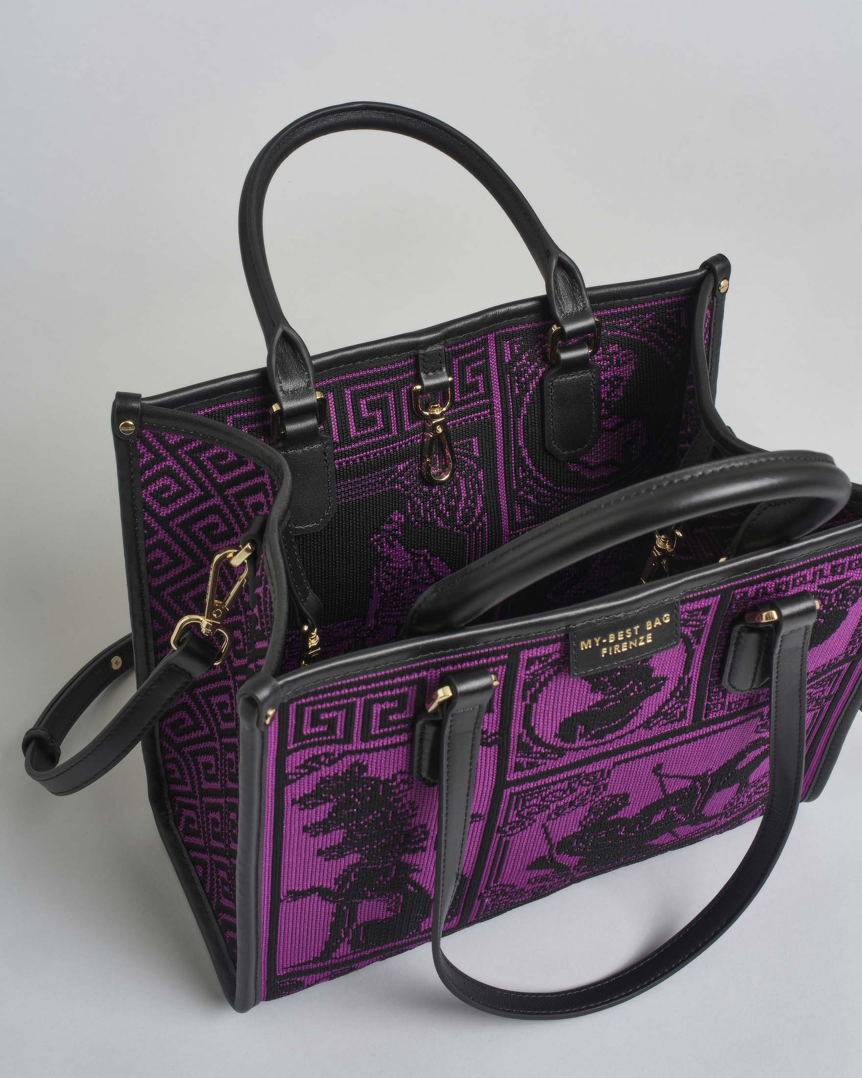 Borsa Atena Agorà media My Best Bag fucsia in tessuto con ricami a rilievo image