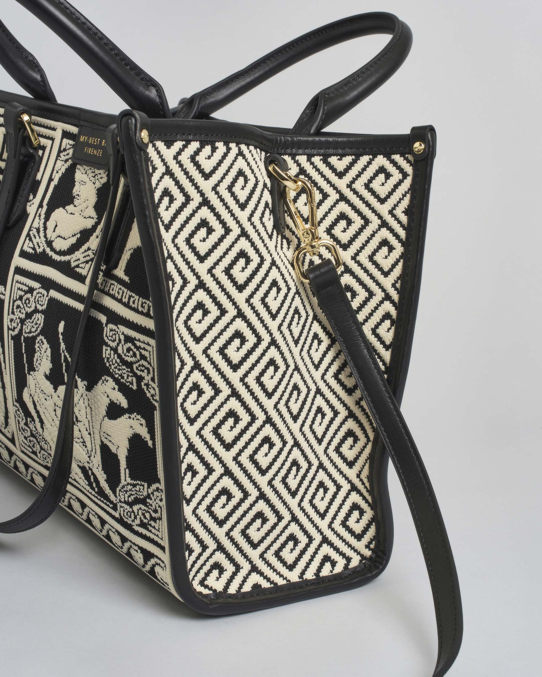 Borsa Atena Agorà media My Best Bag nera in tessuto con ricami a rilievo image