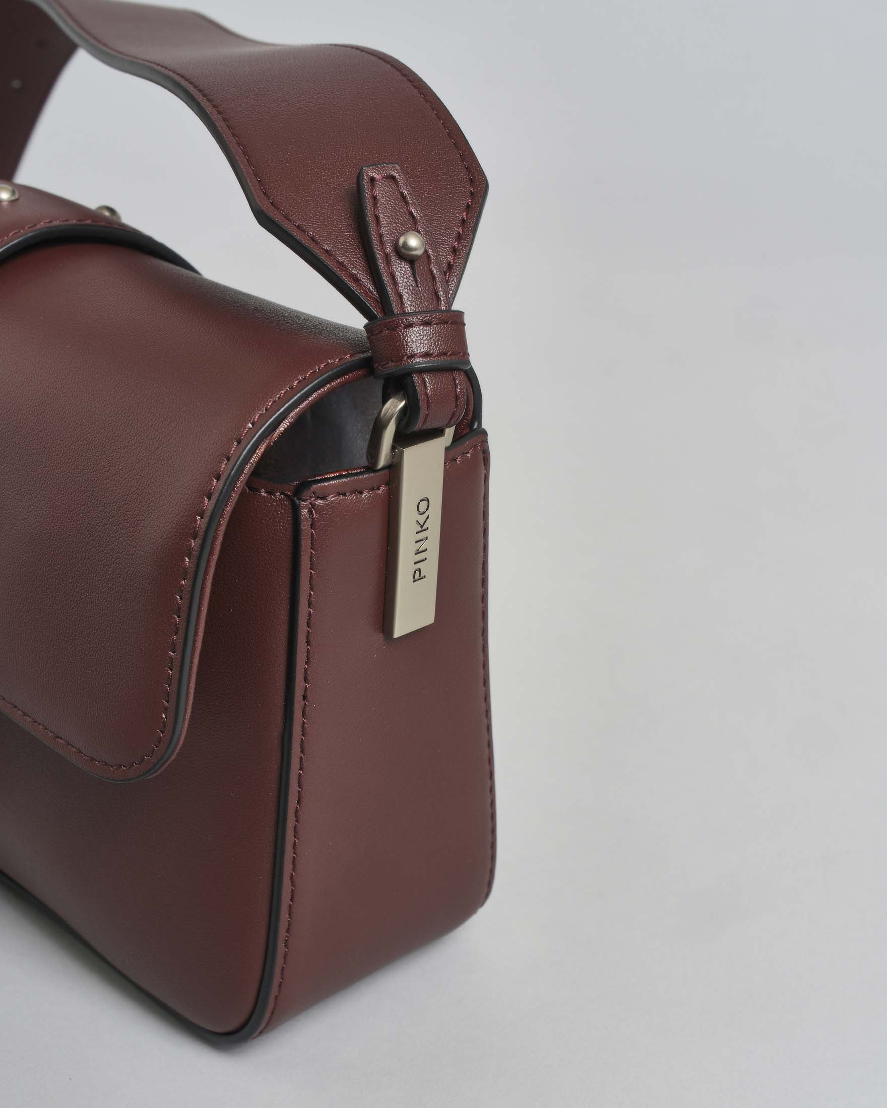 Borsa Mini Love Bag Slouchy Pinko in pelle bordeaux con tracolla e fibbia Love Birds argentata image