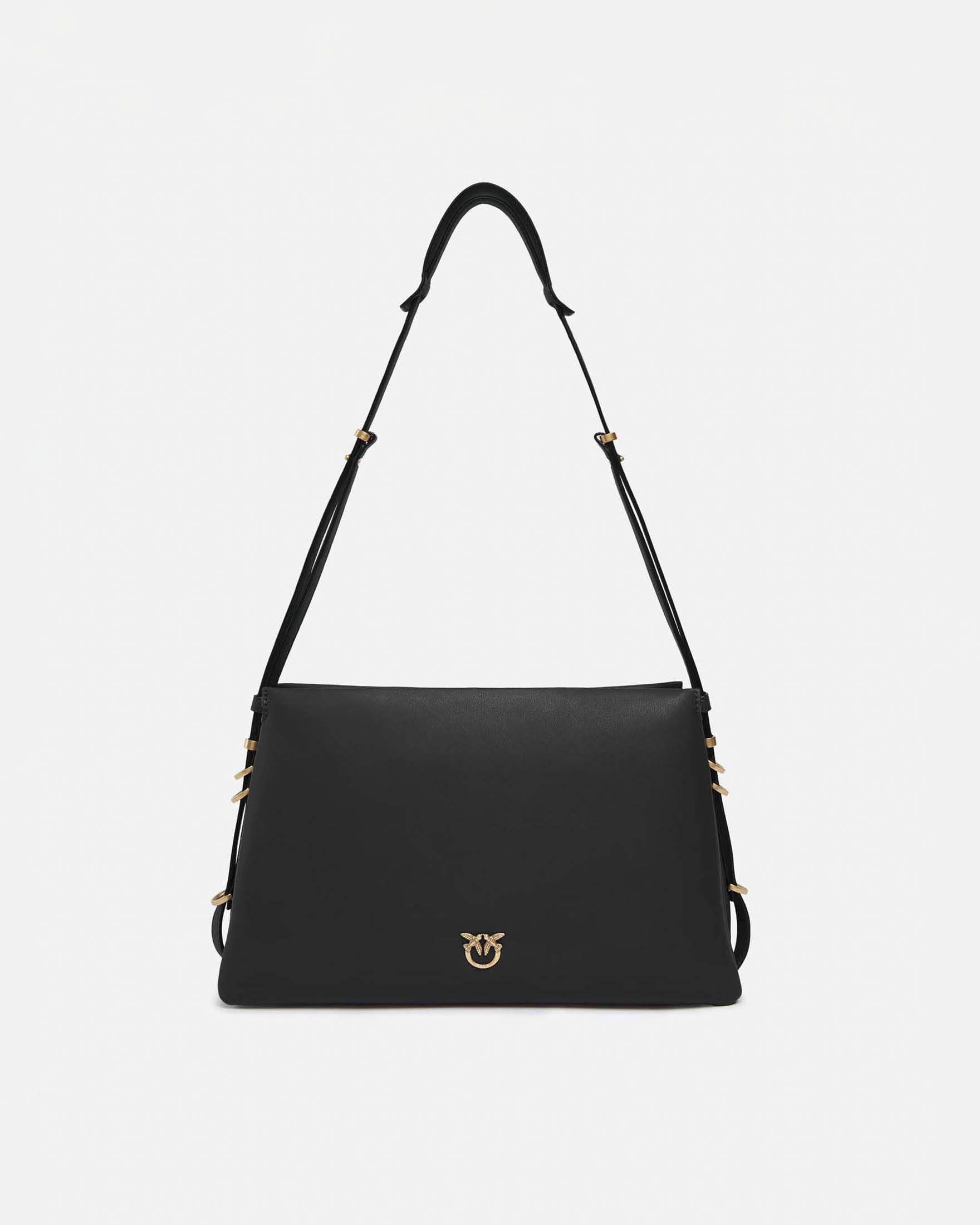 Borsa One, Two, Three Bag in pelle liscia nera con logo Love Birds e tracolla dorata