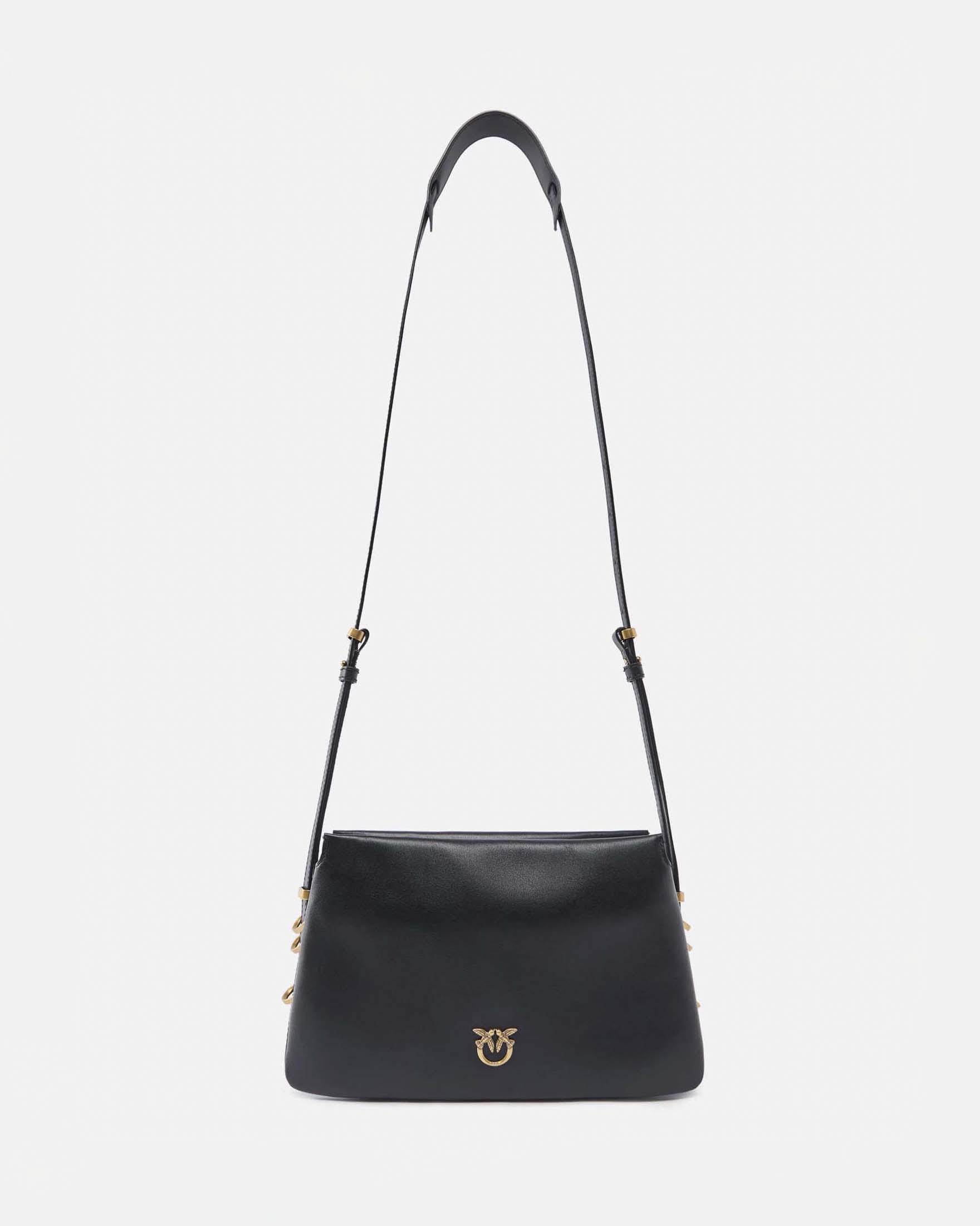 Borsa piccola One, Two, Three Bag in pelle liscia nera con logo Love Birds e tracolla dorata