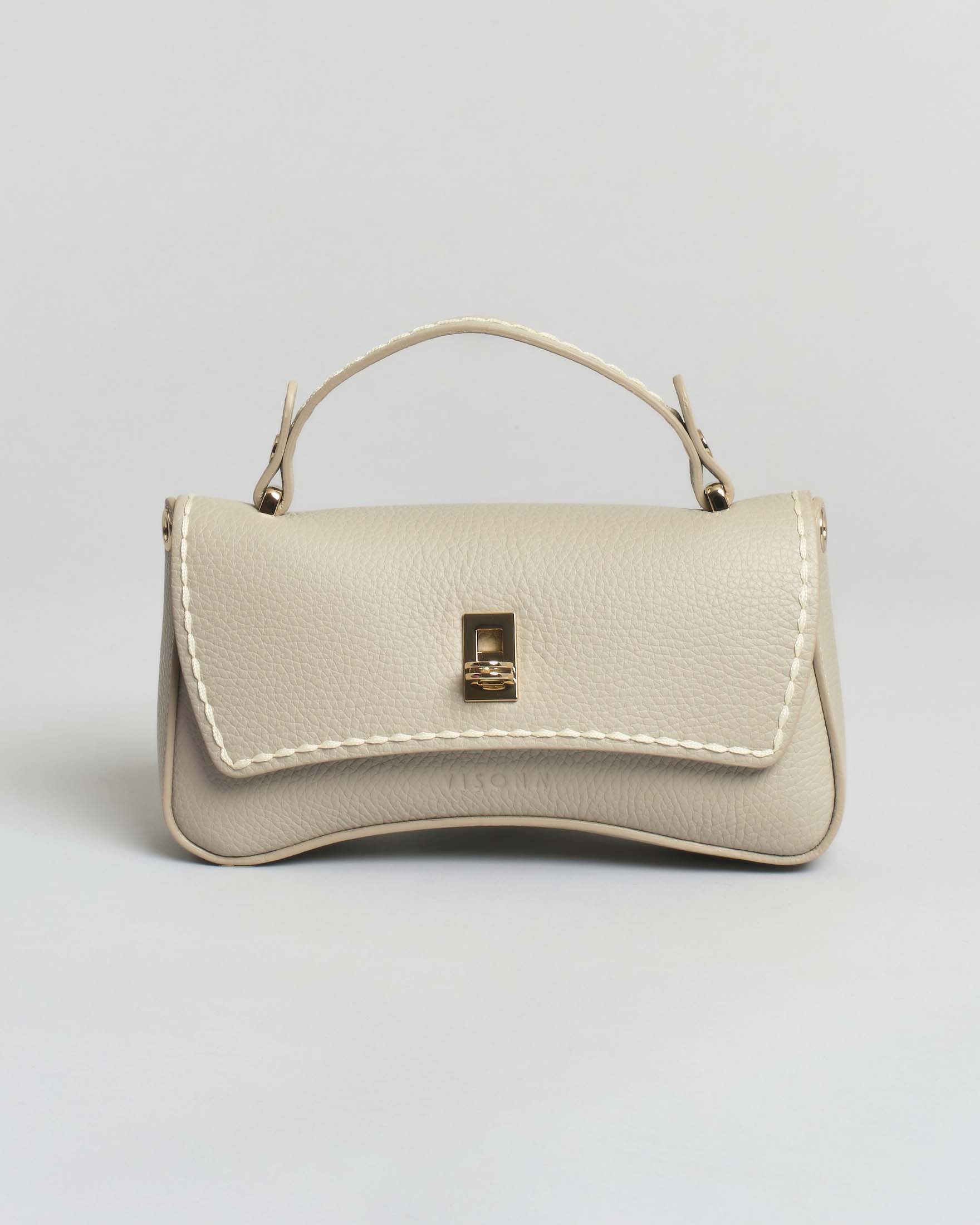 Mini Bag Visonà a baguette in pelle martellata greige con tracolla removibile