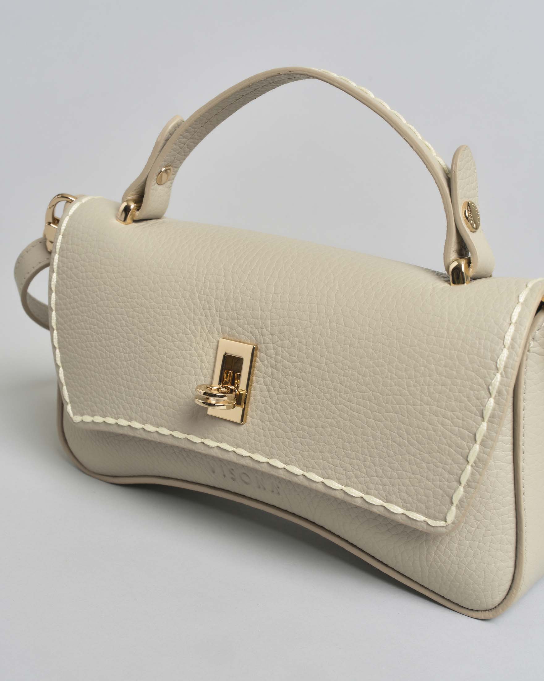 Mini Bag Visonà a baguette in pelle martellata greige con tracolla removibile image