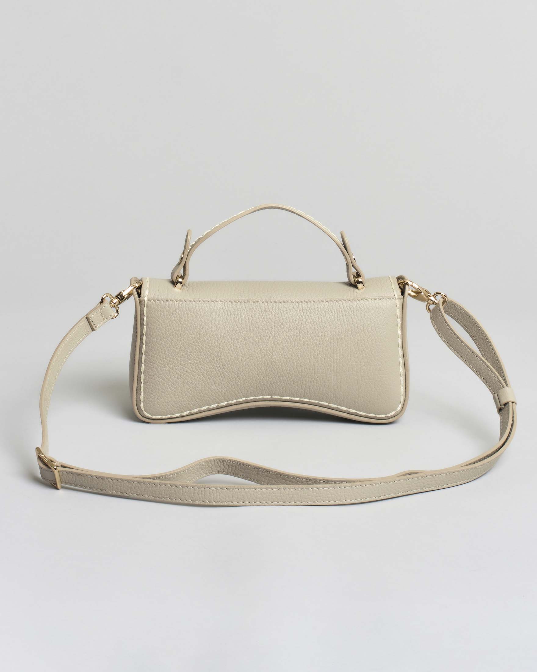 Mini Bag Visonà a baguette in pelle martellata greige con tracolla removibile