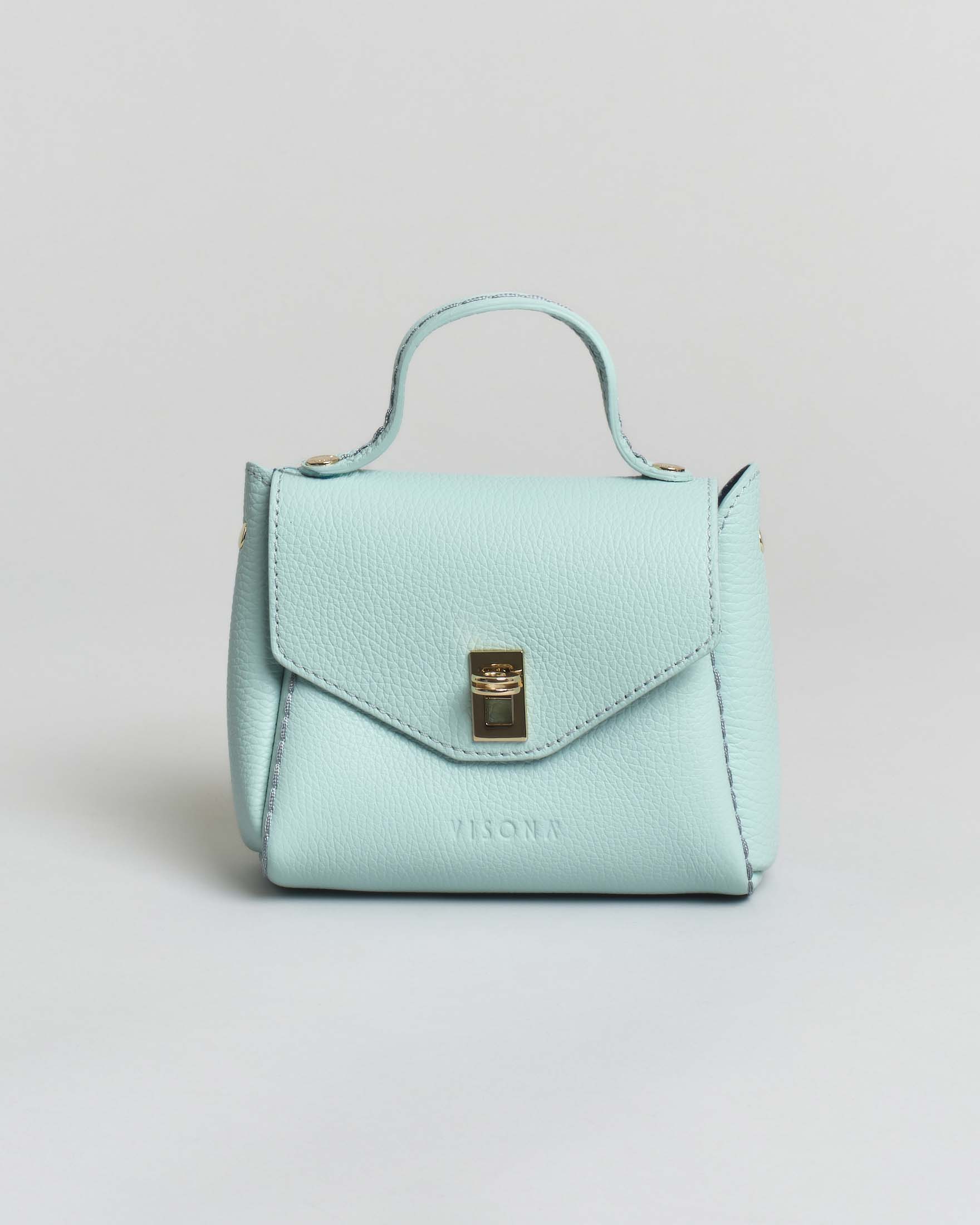 Mini Bag Visonà in pelle martellata verde acqua con tracolla removibile