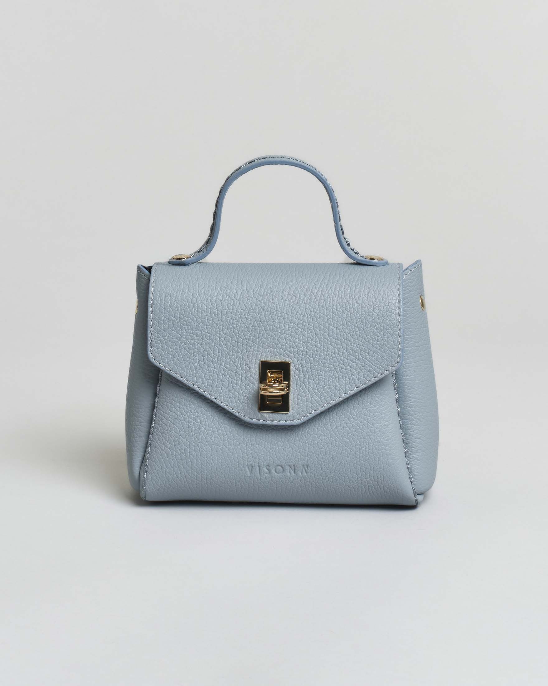Mini Bag Visonà in pelle martellata azzurra con tracolla removibile