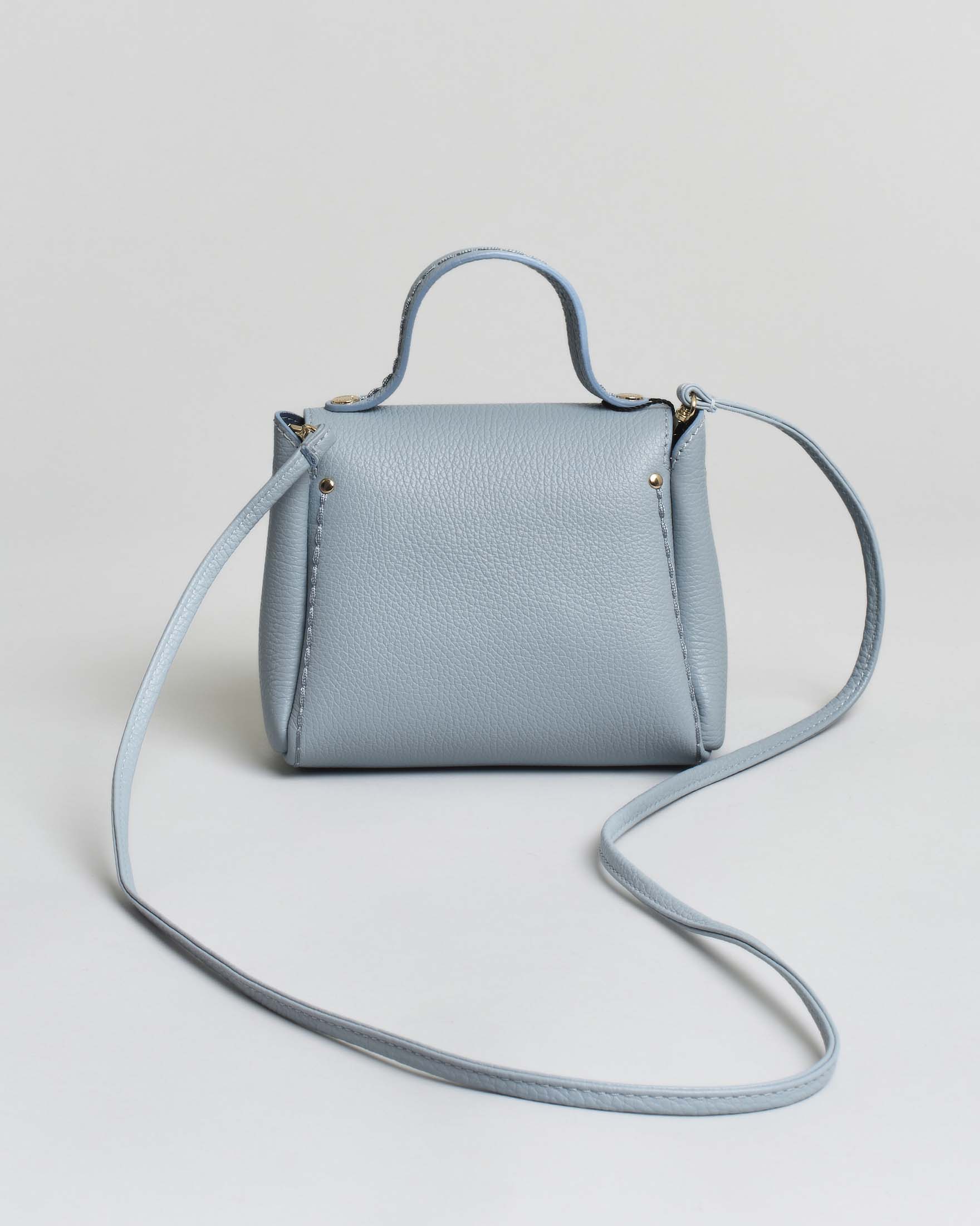 Mini Bag Visonà in pelle martellata azzurra con tracolla removibile