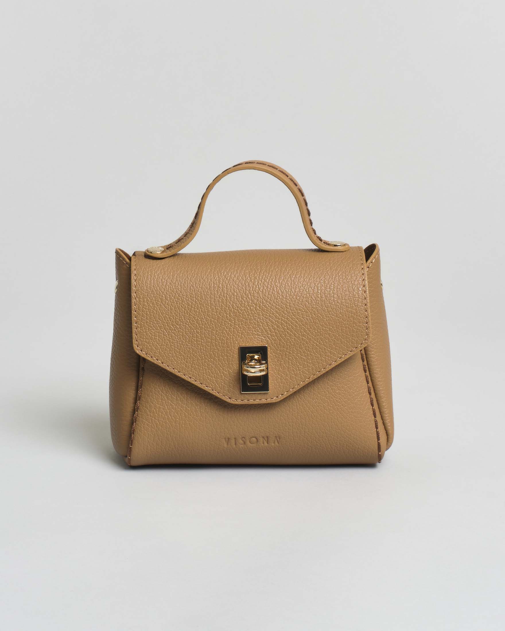 Mini Bag in pelle martellata color cammello con tracolla removibile