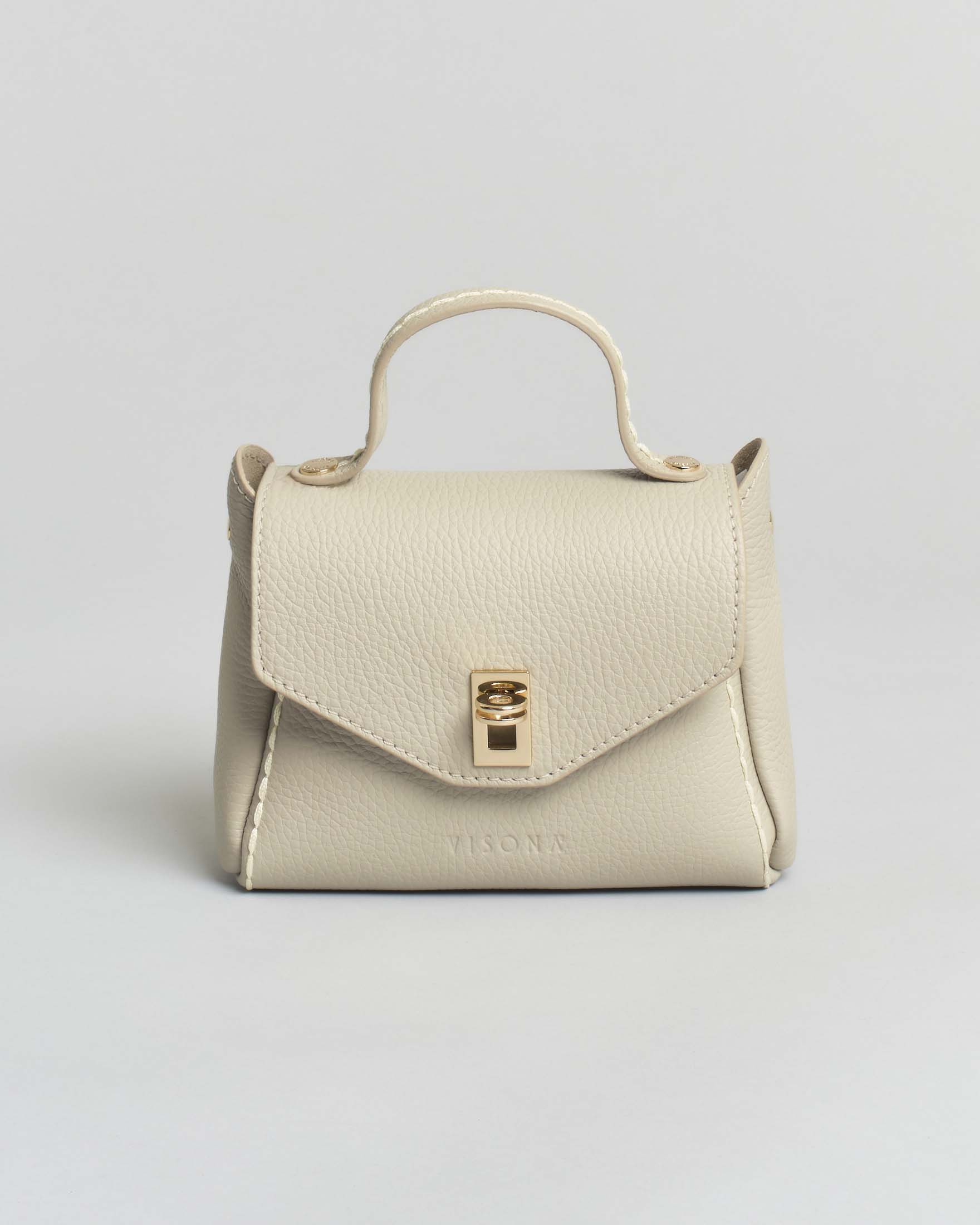 Mini Bag Visonà in pelle martellata greige con tracolla removibile