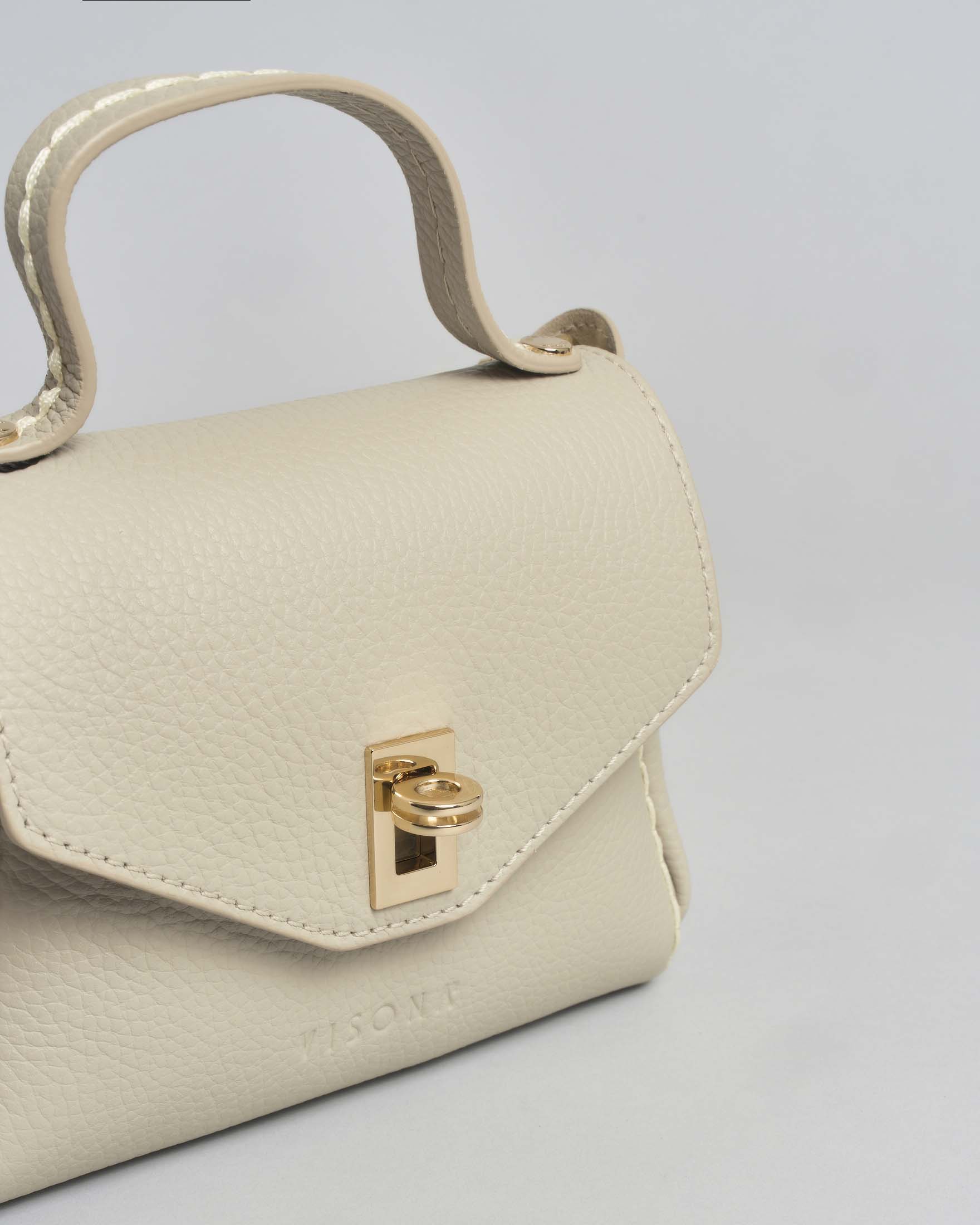 Mini Bag Visonà in pelle martellata greige con tracolla removibile image