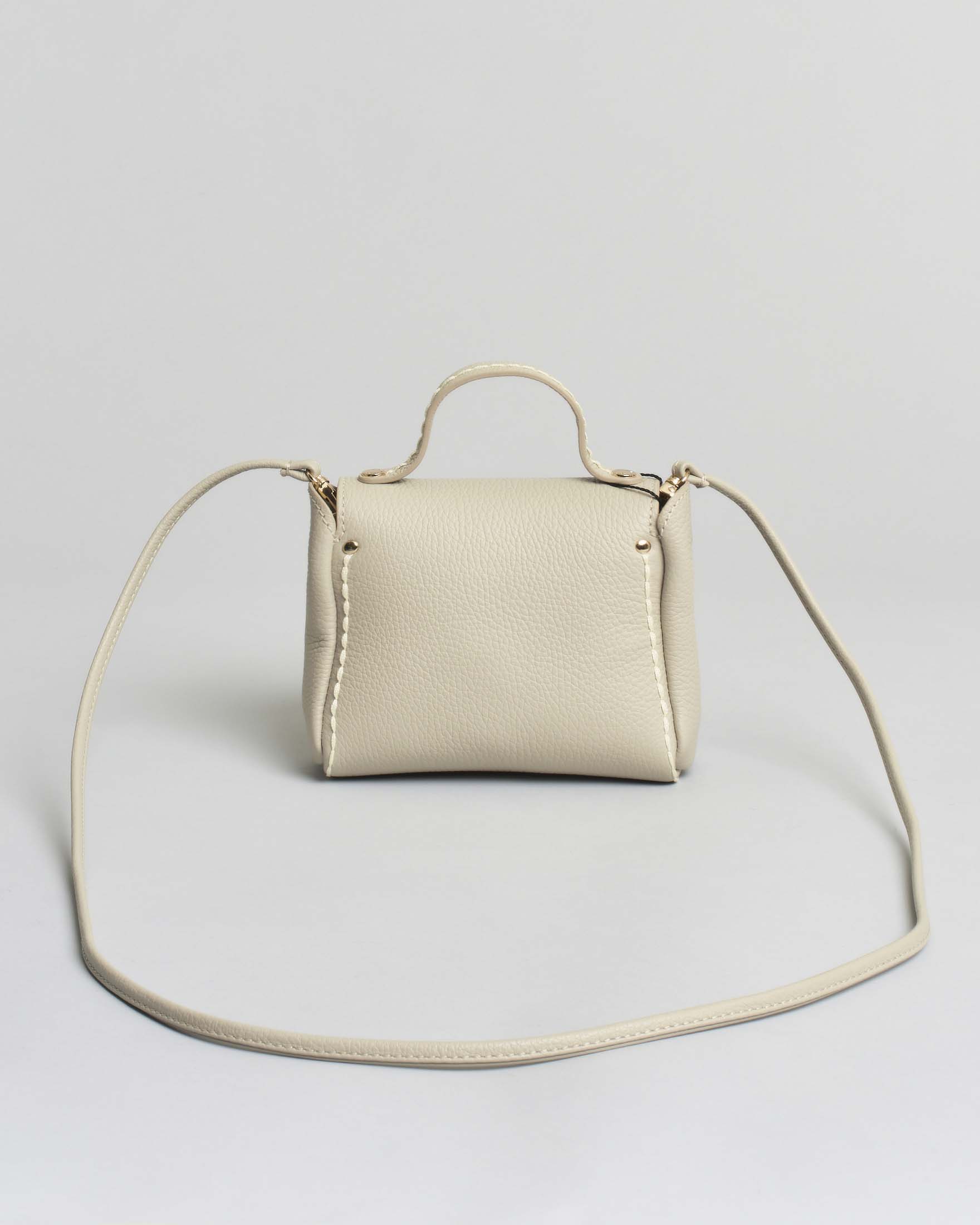 Mini Bag Visonà in pelle martellata greige con tracolla removibile