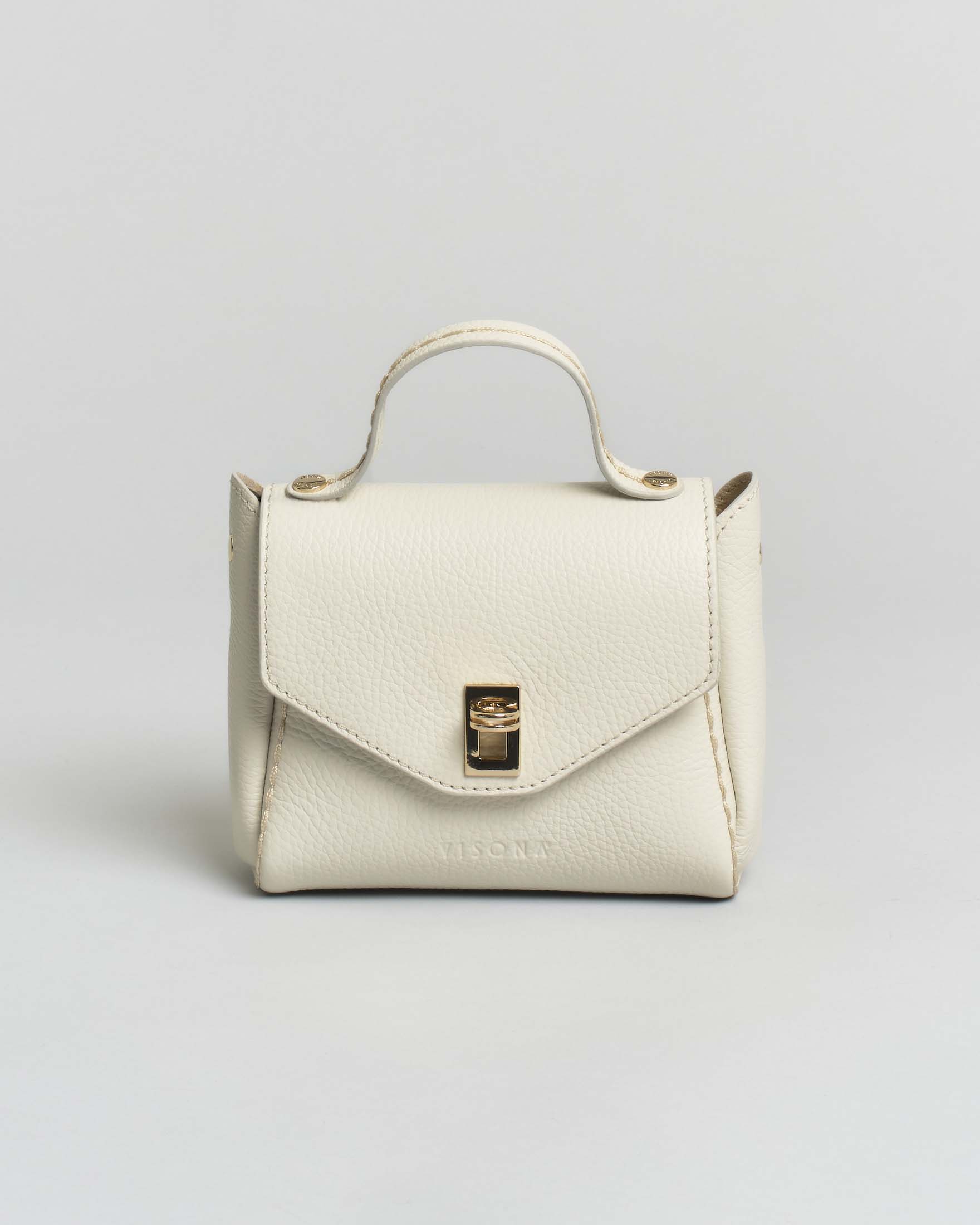 Mini Bag Visonà in pelle martellata bianca con tracolla removibile