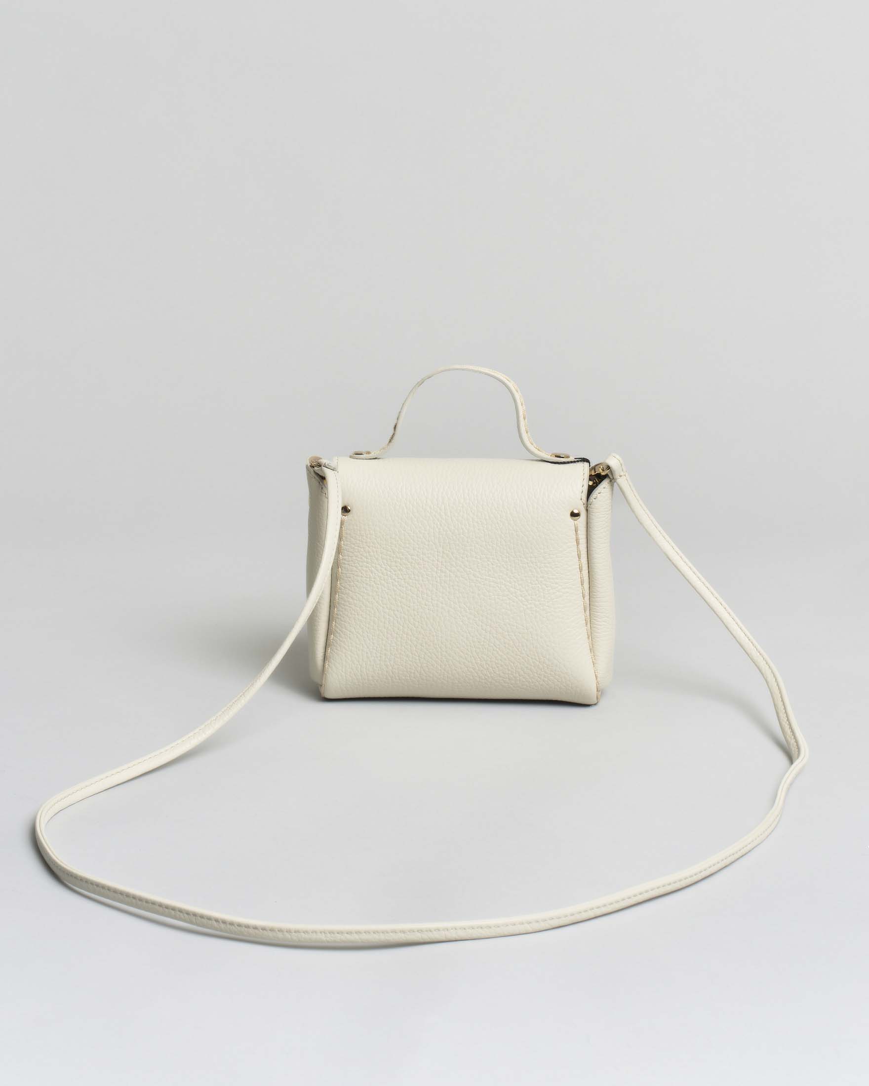 Mini Bag Visonà in pelle martellata bianca con tracolla removibile