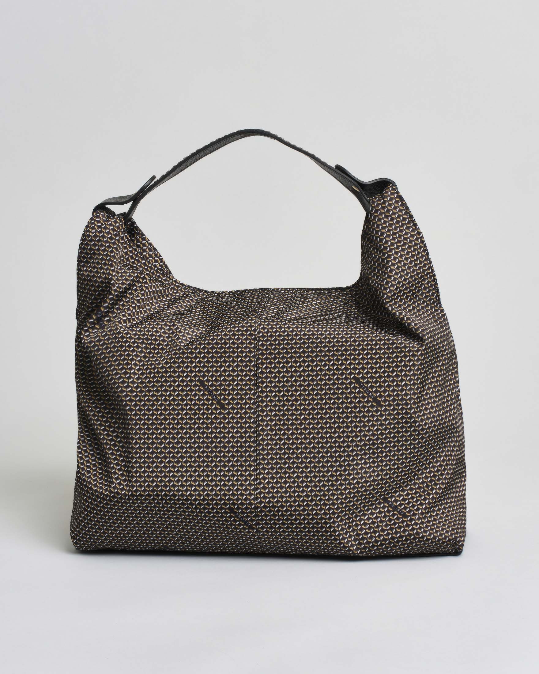 Borsa a spalla Chantal Visonà in nylon grigio e nero con tracolla regolabile e removibile