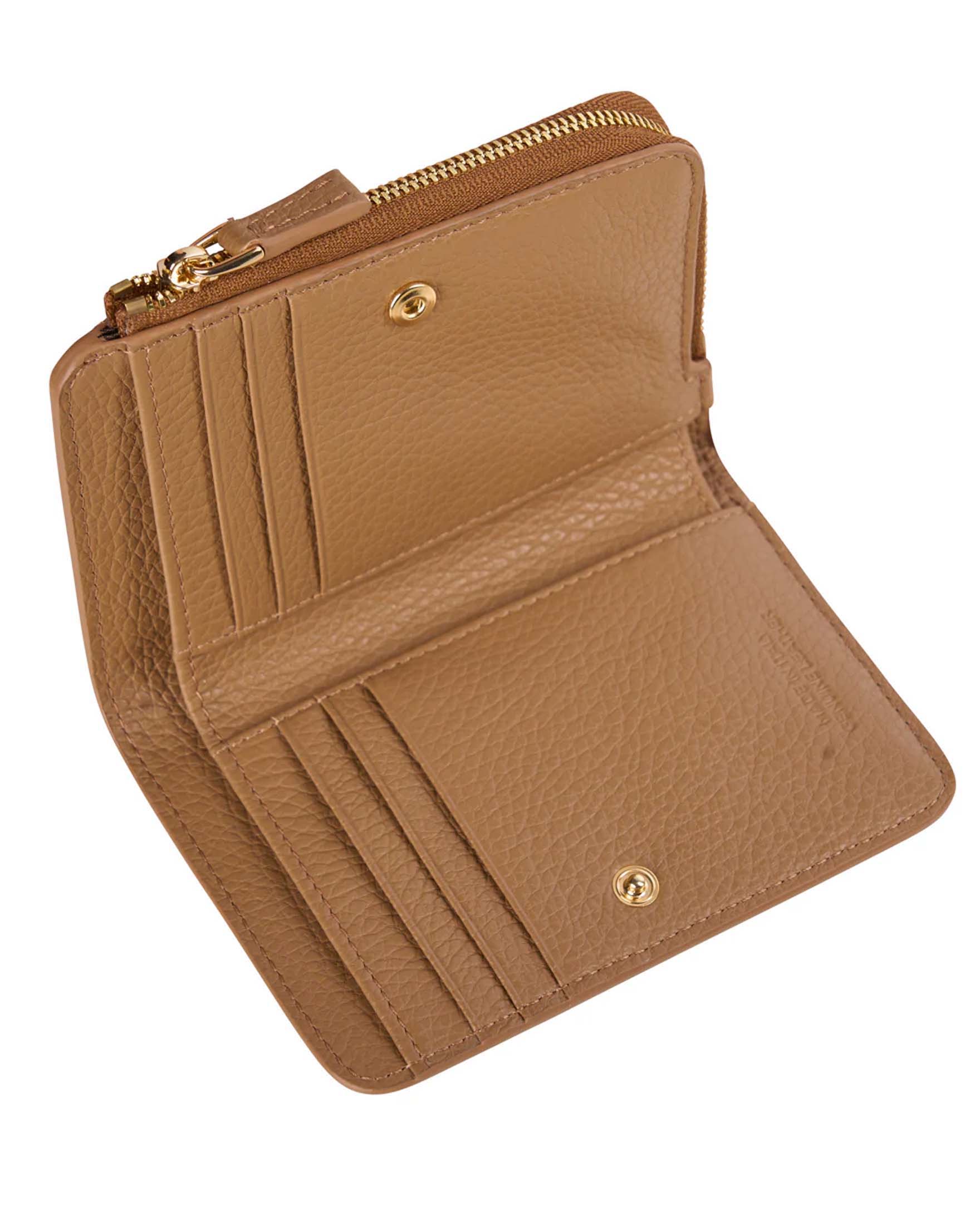 Portafoglio a libro color cammello Visonà in pelle martellata con portamonete chiuso a zip image
