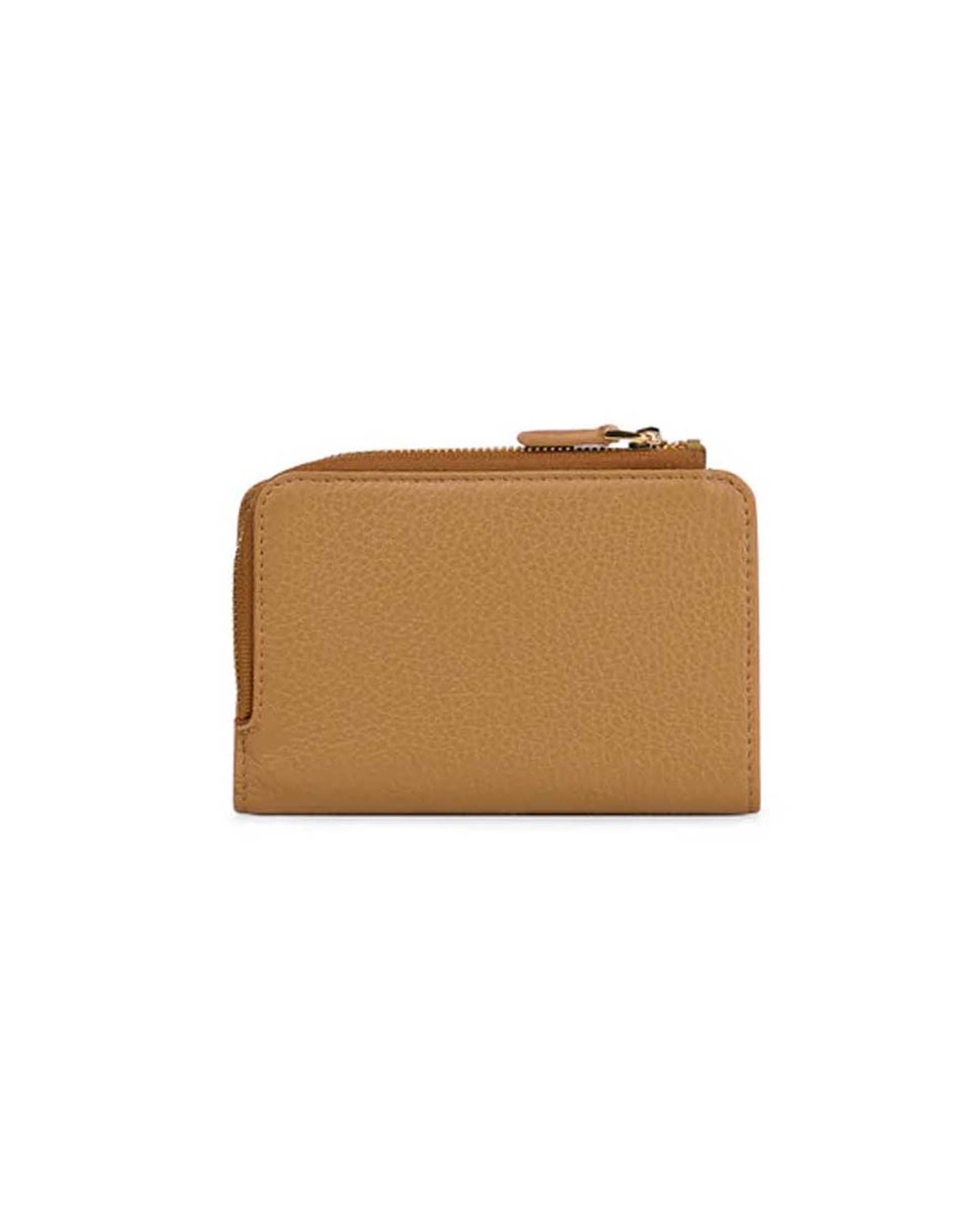 Portafoglio a libro color cammello Visonà in pelle martellata con portamonete chiuso a zip