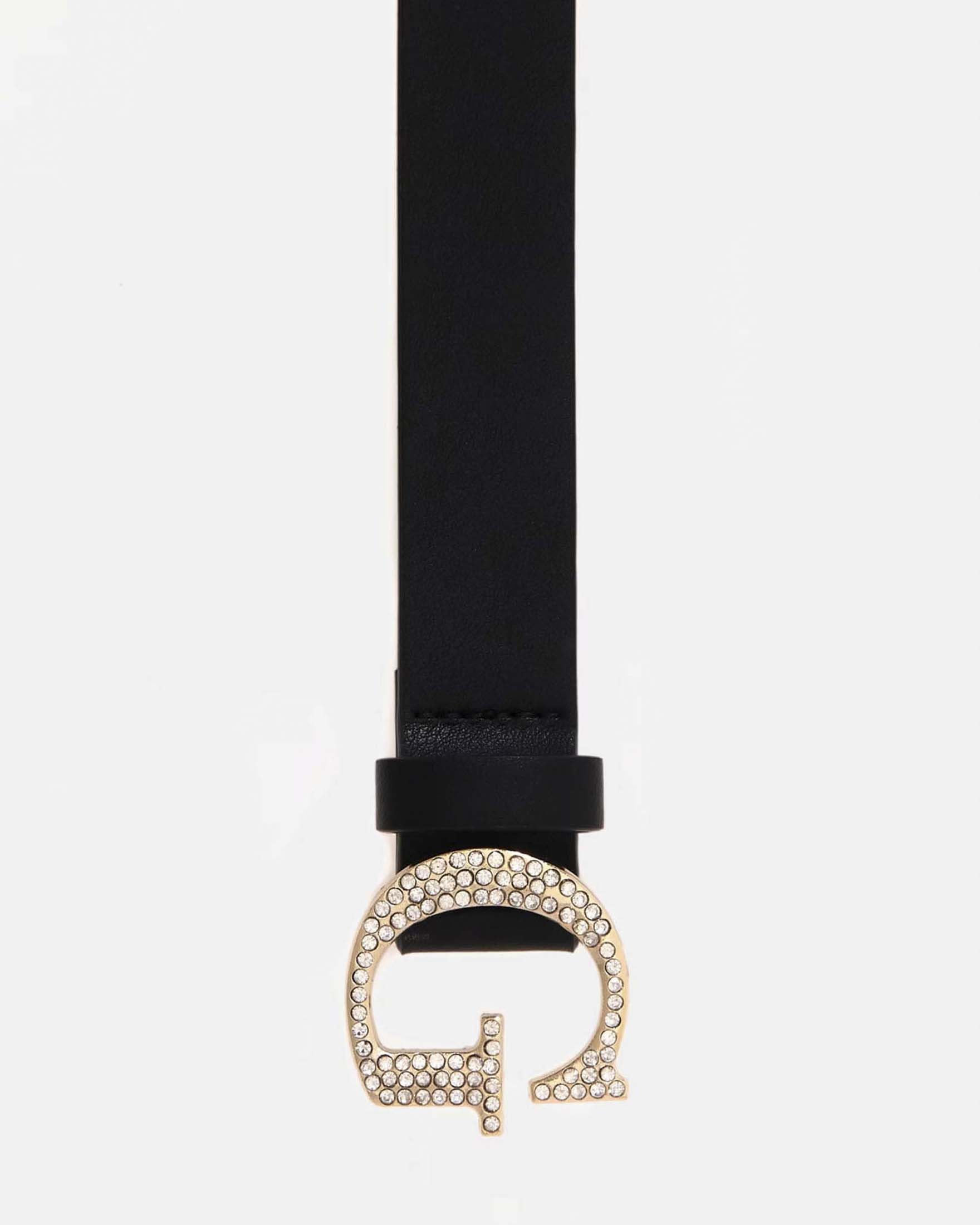 Cintura Guess Kids nera in similpelle con fibbia logo G dorata e strass applicati image