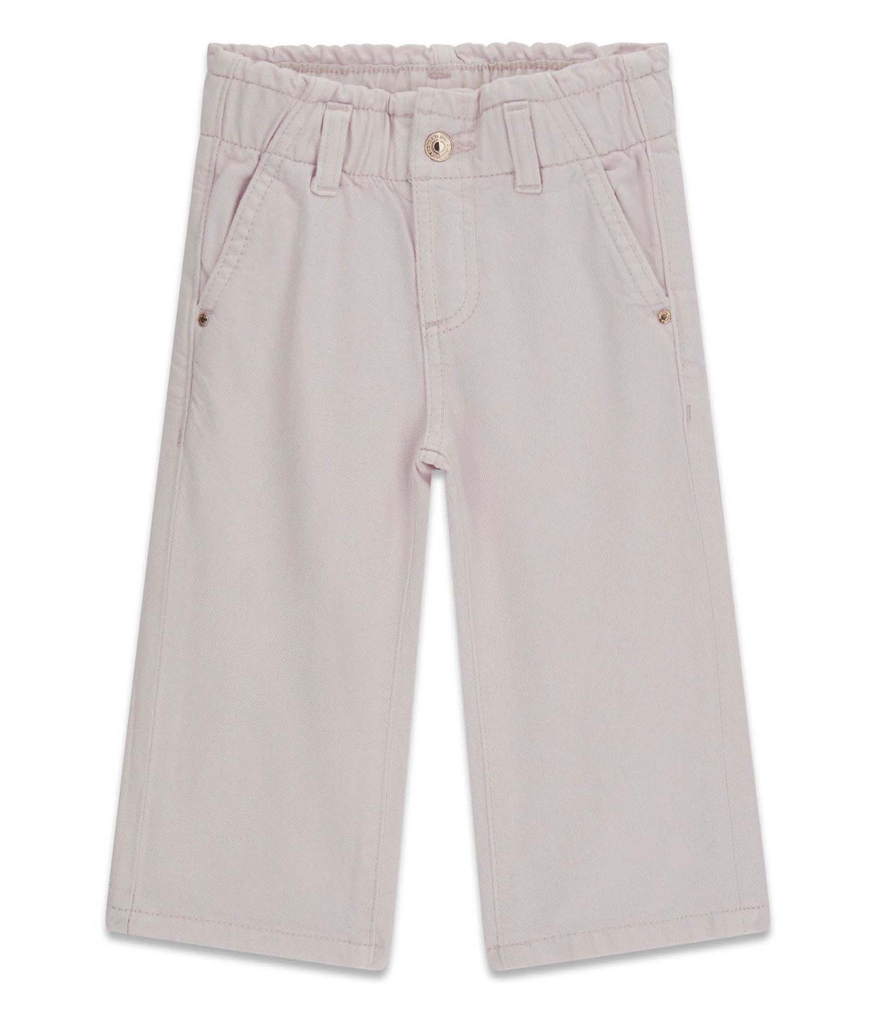 Pantaloni palazzo Guess Kids rosa chiaro in misto cotone con patch logo metallica