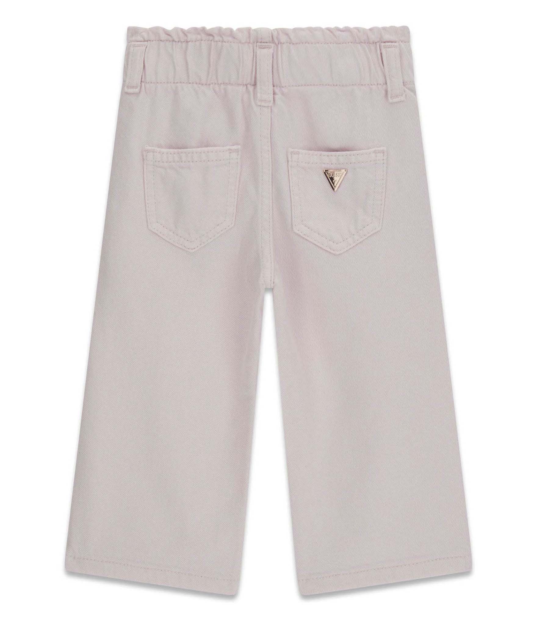 Pantaloni palazzo Guess Kids rosa chiaro in misto cotone con patch logo metallica image