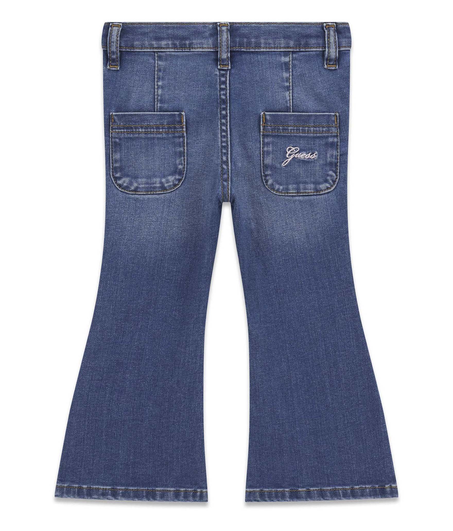 Jeans flare Guess Kids blu medium wash in cotone con logo ricamato sul retro image