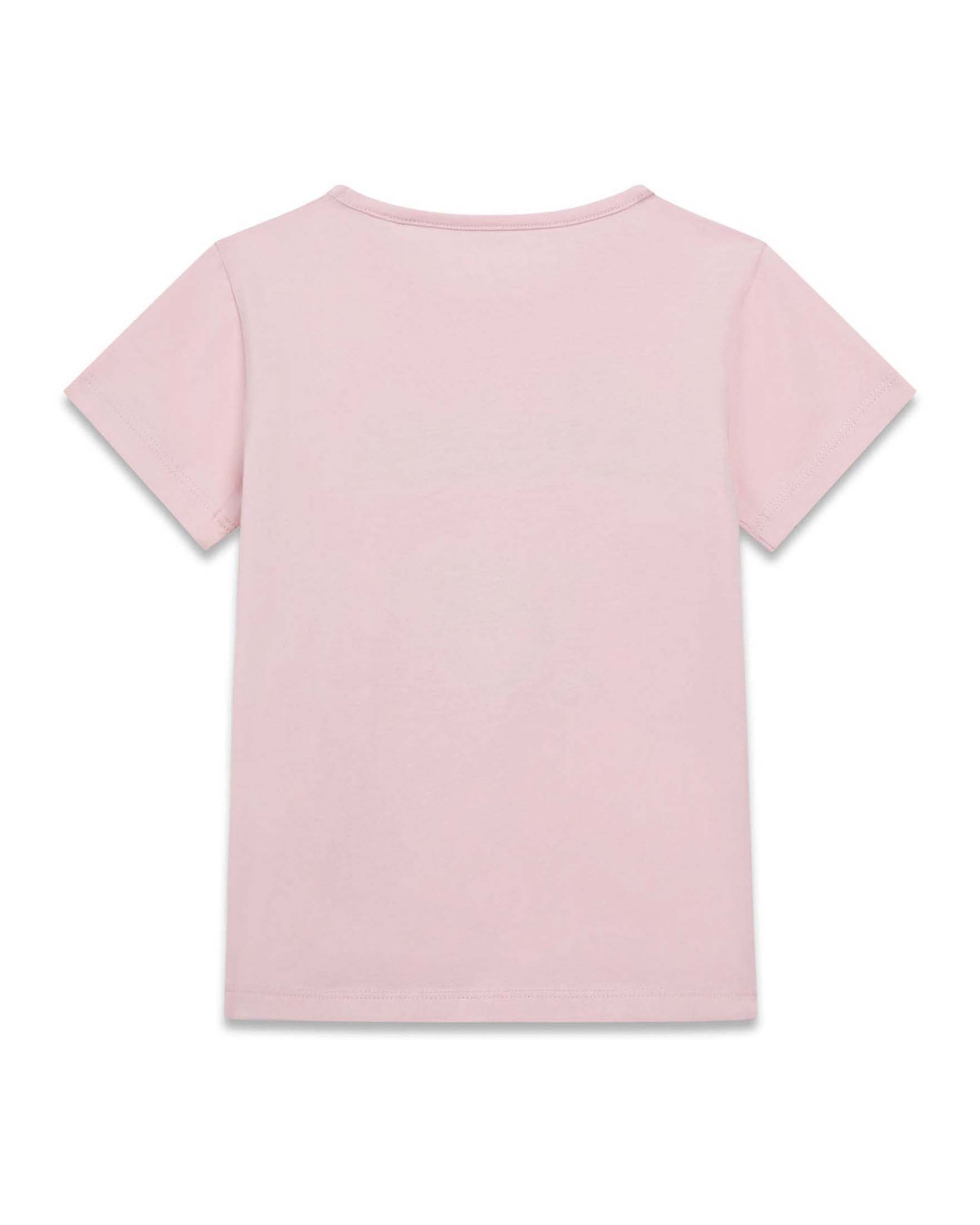 T-shirt mezza manica Guess Kids rosa in jersey cotone elasticizzato con stampa glitter image
