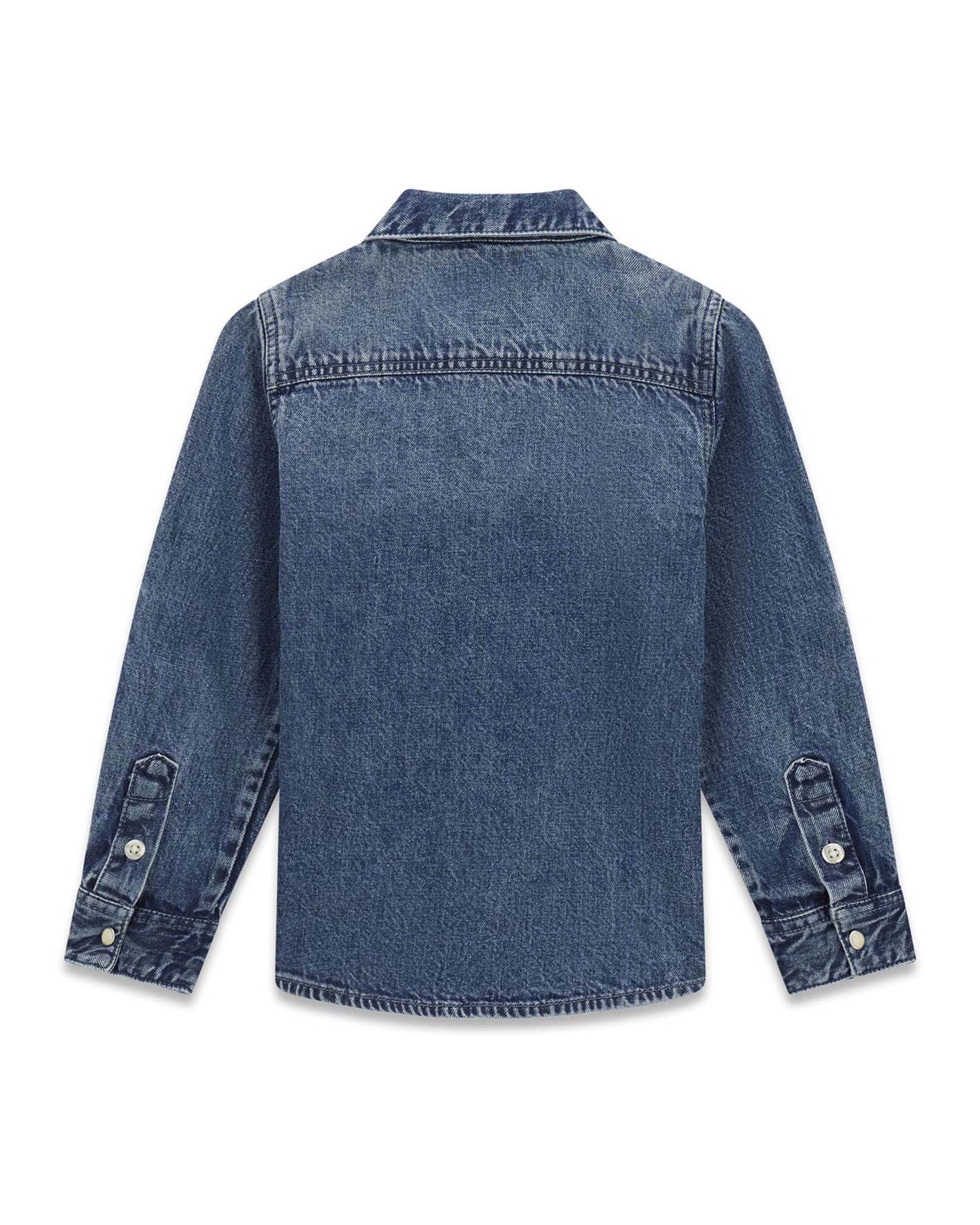 Camicia in denim Guess Kids blu medium wash in cotone con logo ricamato sulla tasca image
