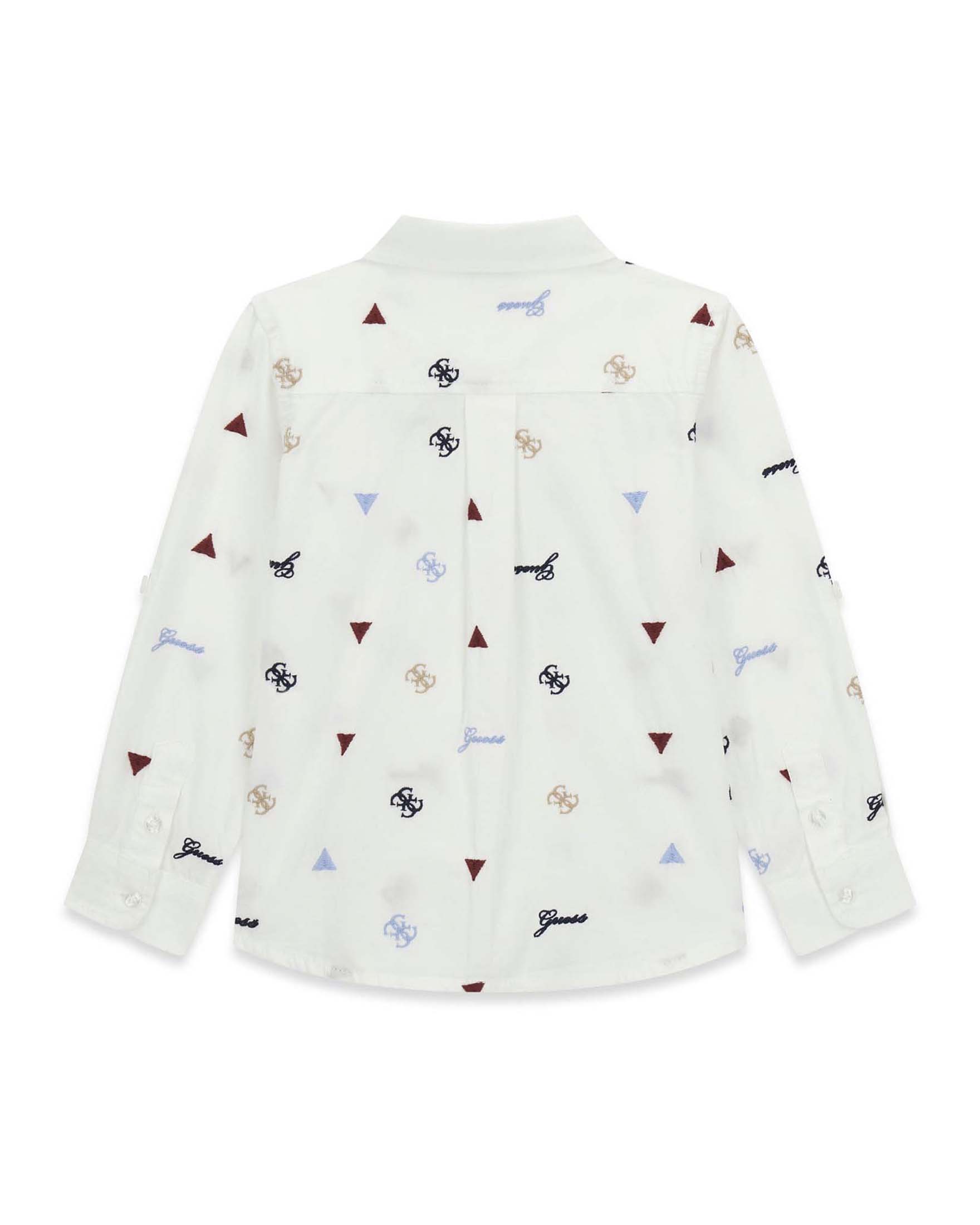 Camicia Guess Kids bianca in cotone con ricami logo e motivi multicolore image