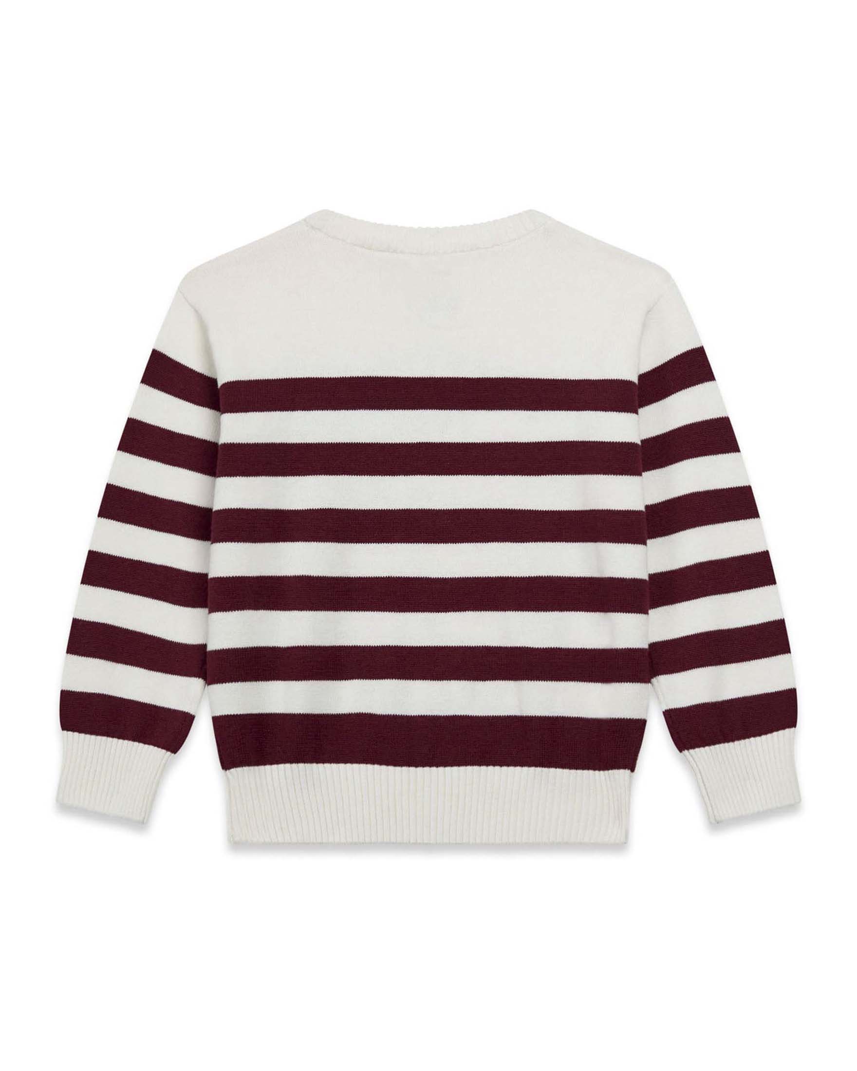 Maglia Guess Kids a righe bordeaux e panna in cotone con logo ricamato sul davanti image