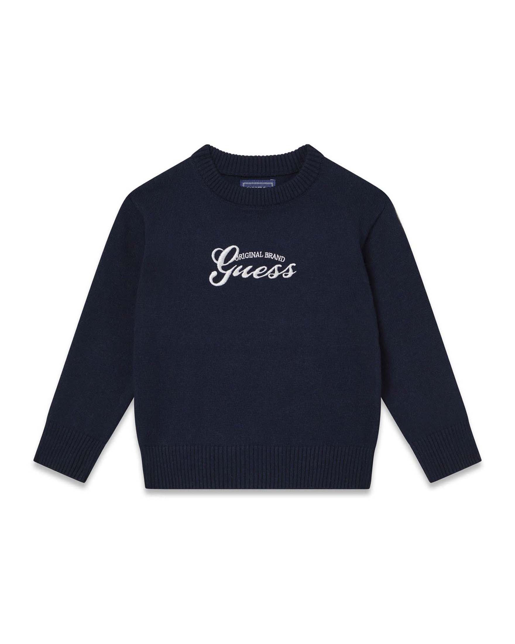 Maglia Guess Kids blu in misto cotone con logo ricamato sul davanti