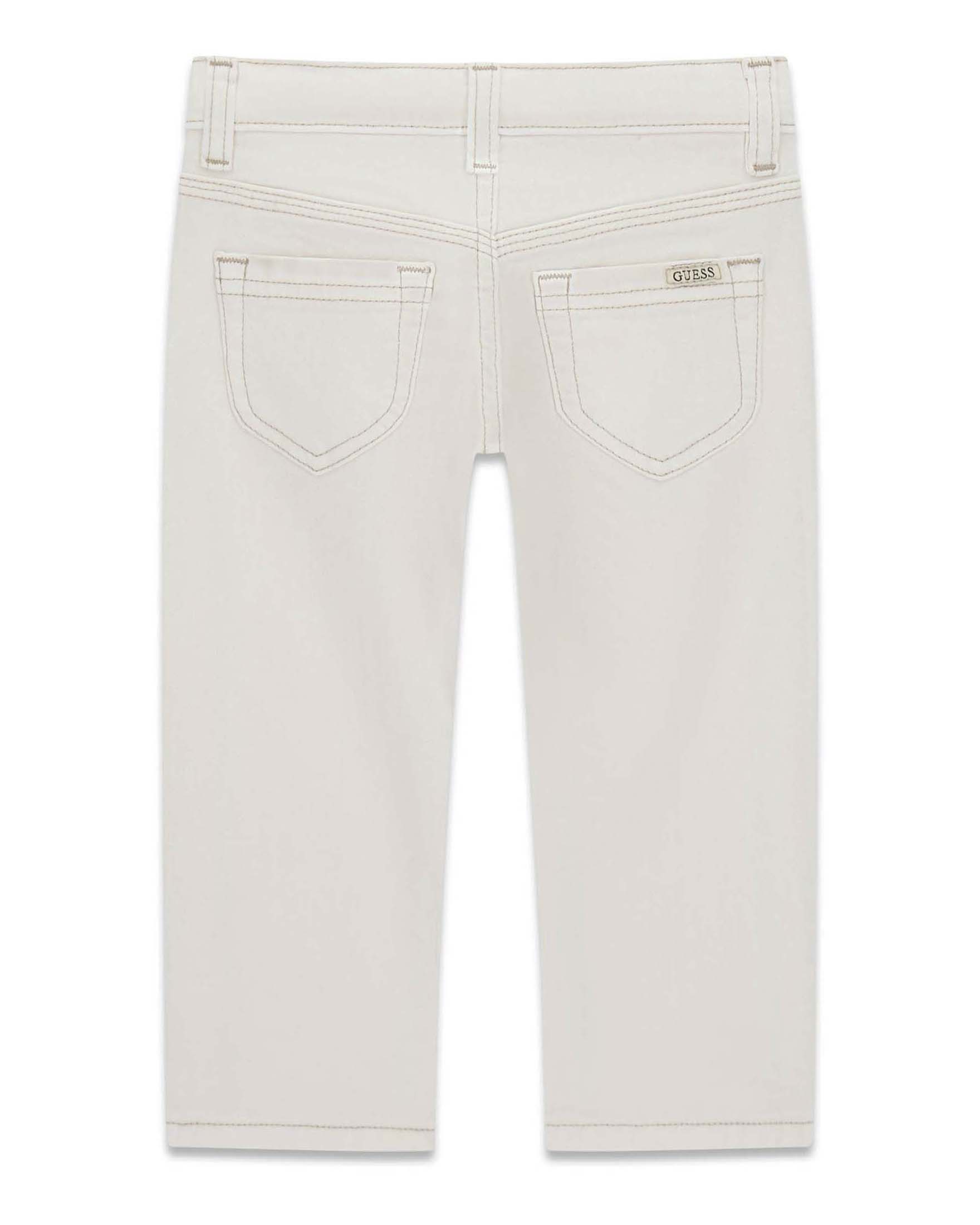 Pantaloni Guess Kids avorio in cotone elasticizzato con etichetta logo applicata image
