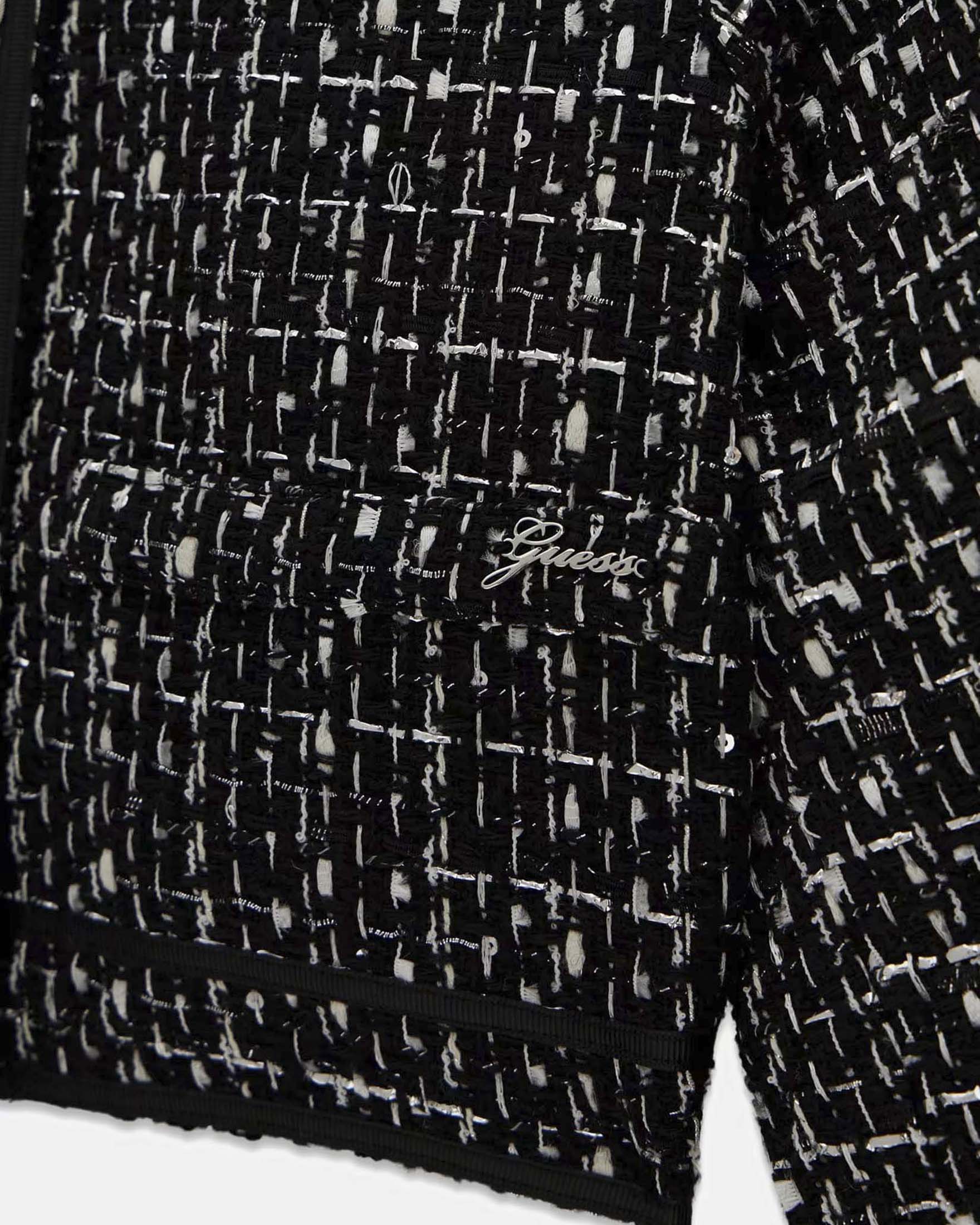 Giacca Guess Kids nera in misto viscosa tweed con dettagli lurex e logo metallic
