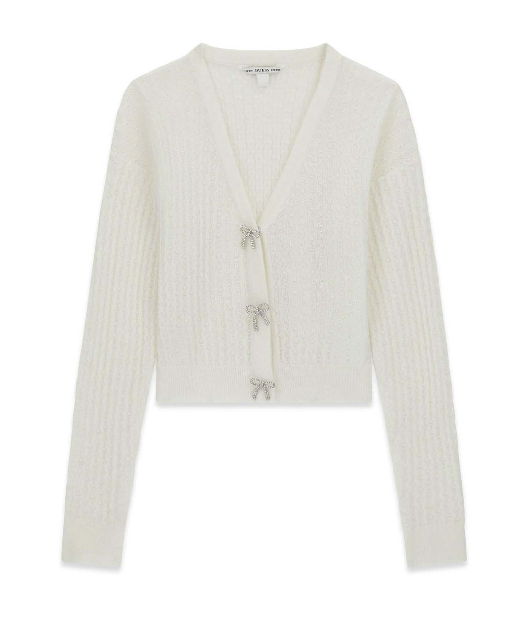 Cardigan Guess Kids panna in materiale sintetico con fiocchi decorativi e bottoni a pressione