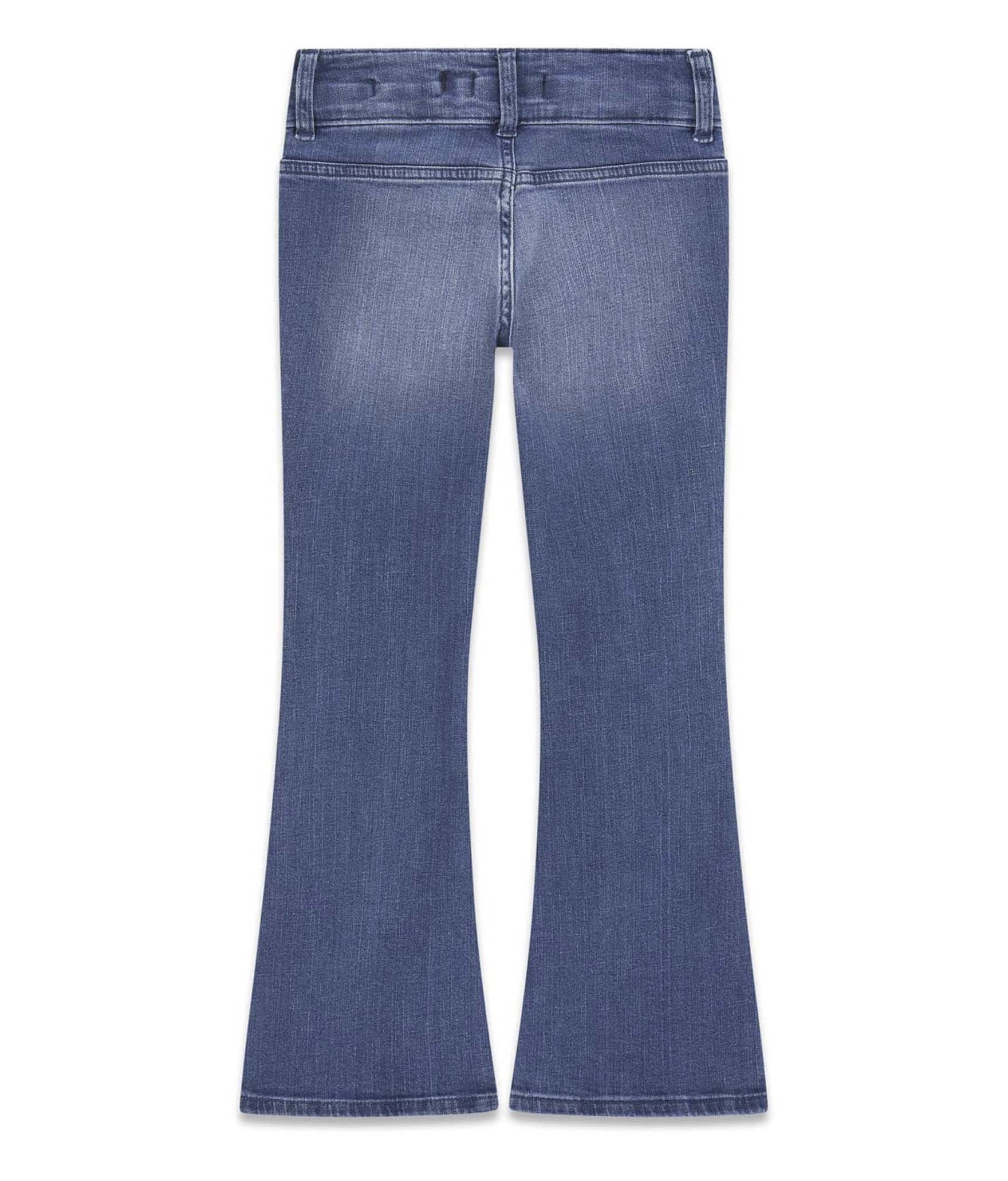 Jeans flare Guess Kids blu medium wash in cotone elasticizzato con logo ricamato image