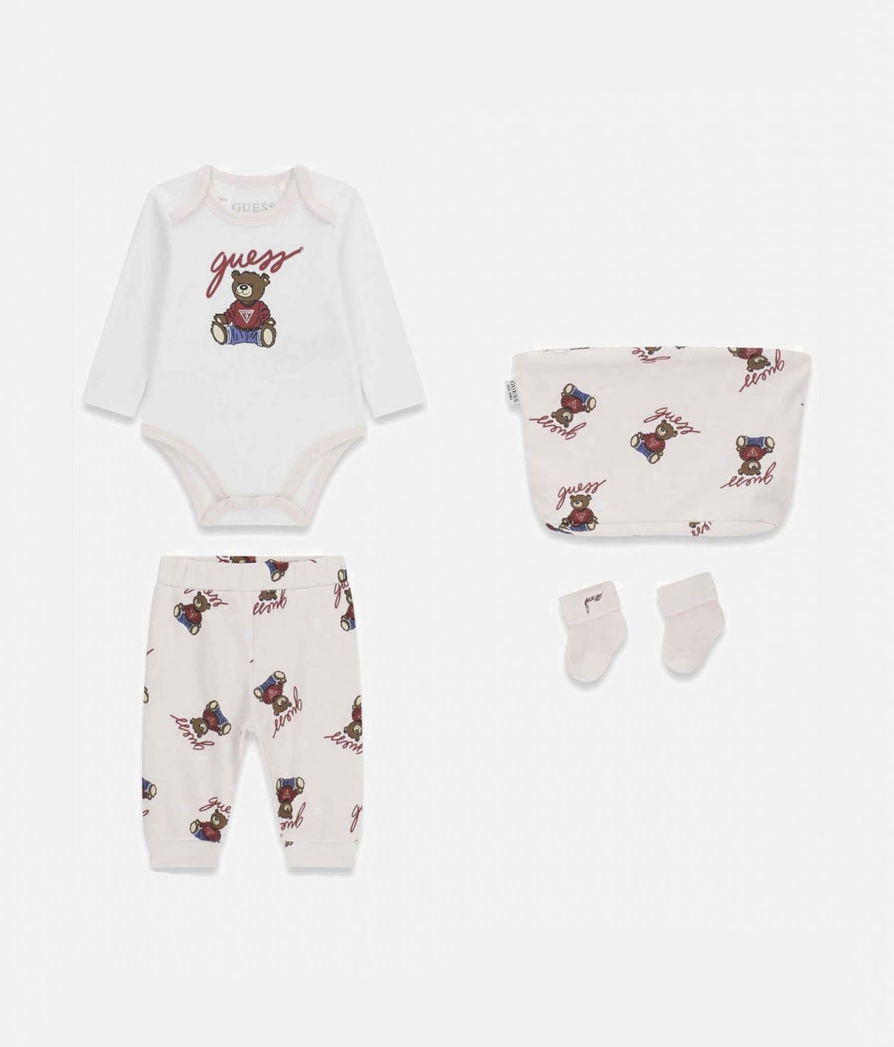 Completo Guess Kids rosa in cotone con stampa orsetto e logo stampato