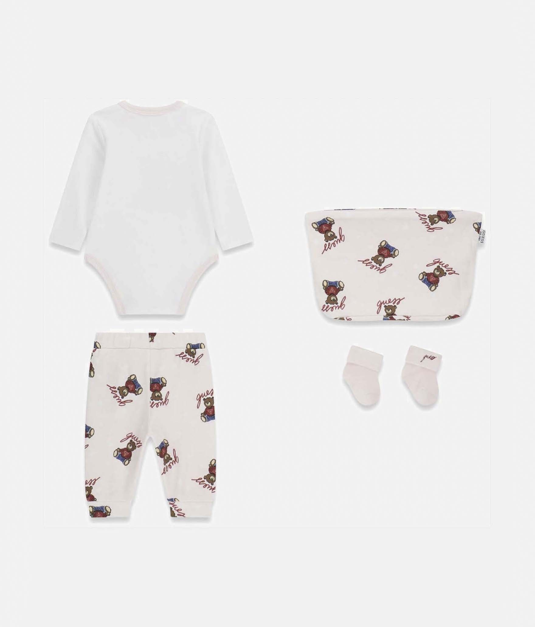 Completo Guess Kids rosa in cotone con stampa orsetto e logo stampato image