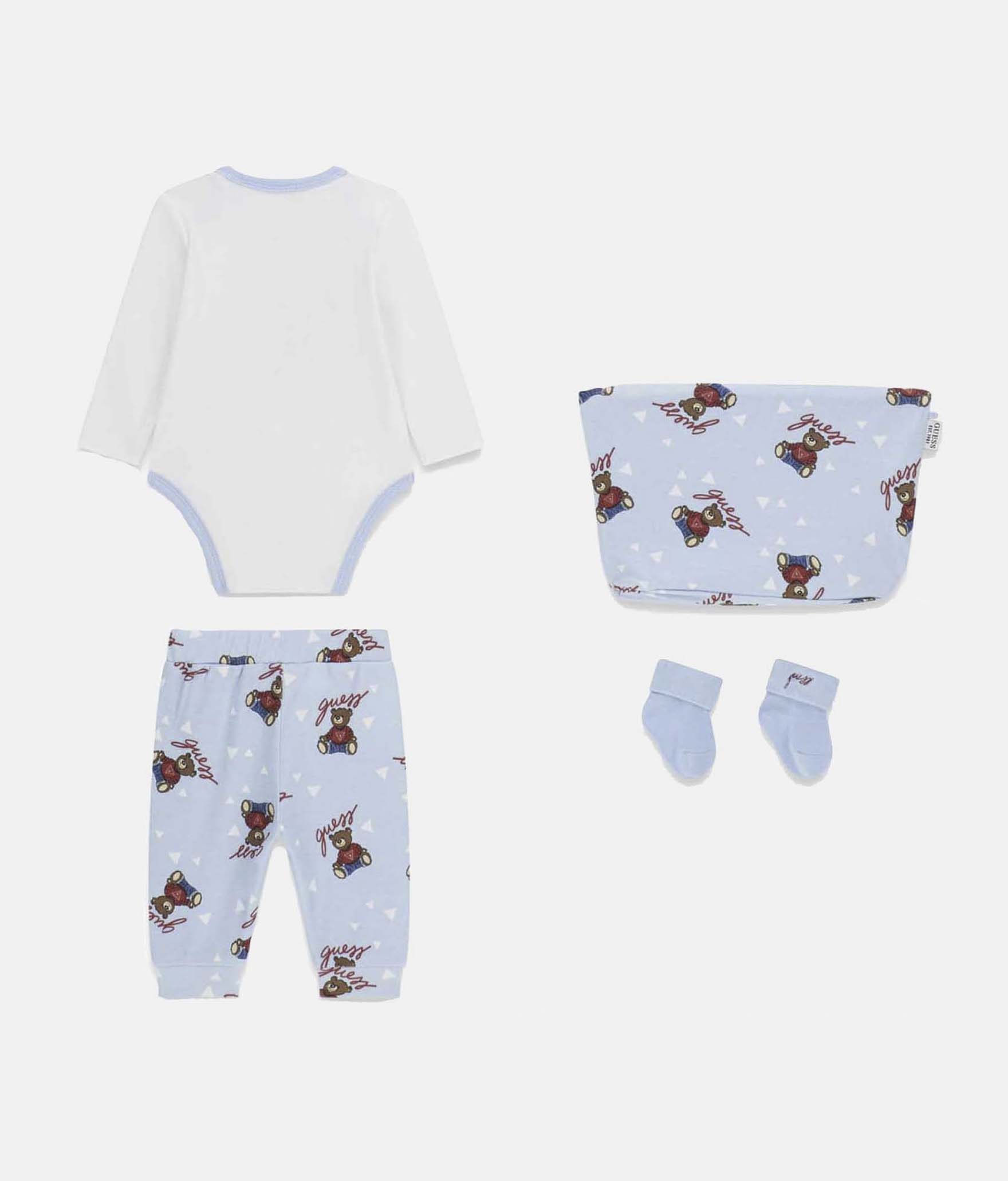 Completo Guess Kids azzurro in cotone con stampa orsetto e logo stampato image