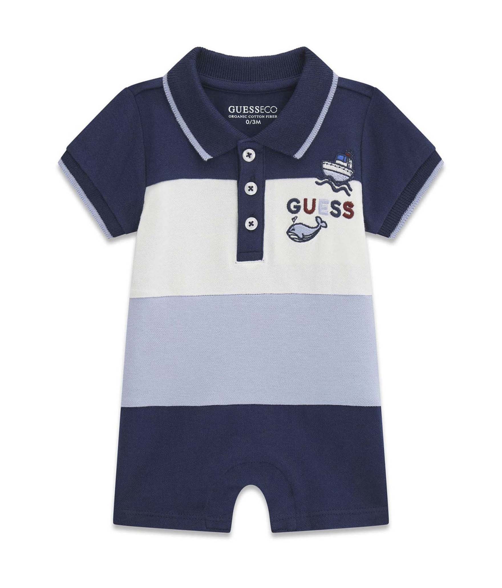 Pagliaccetto Guess Kids blu in cotone con ricamo logo e dettagli nautici