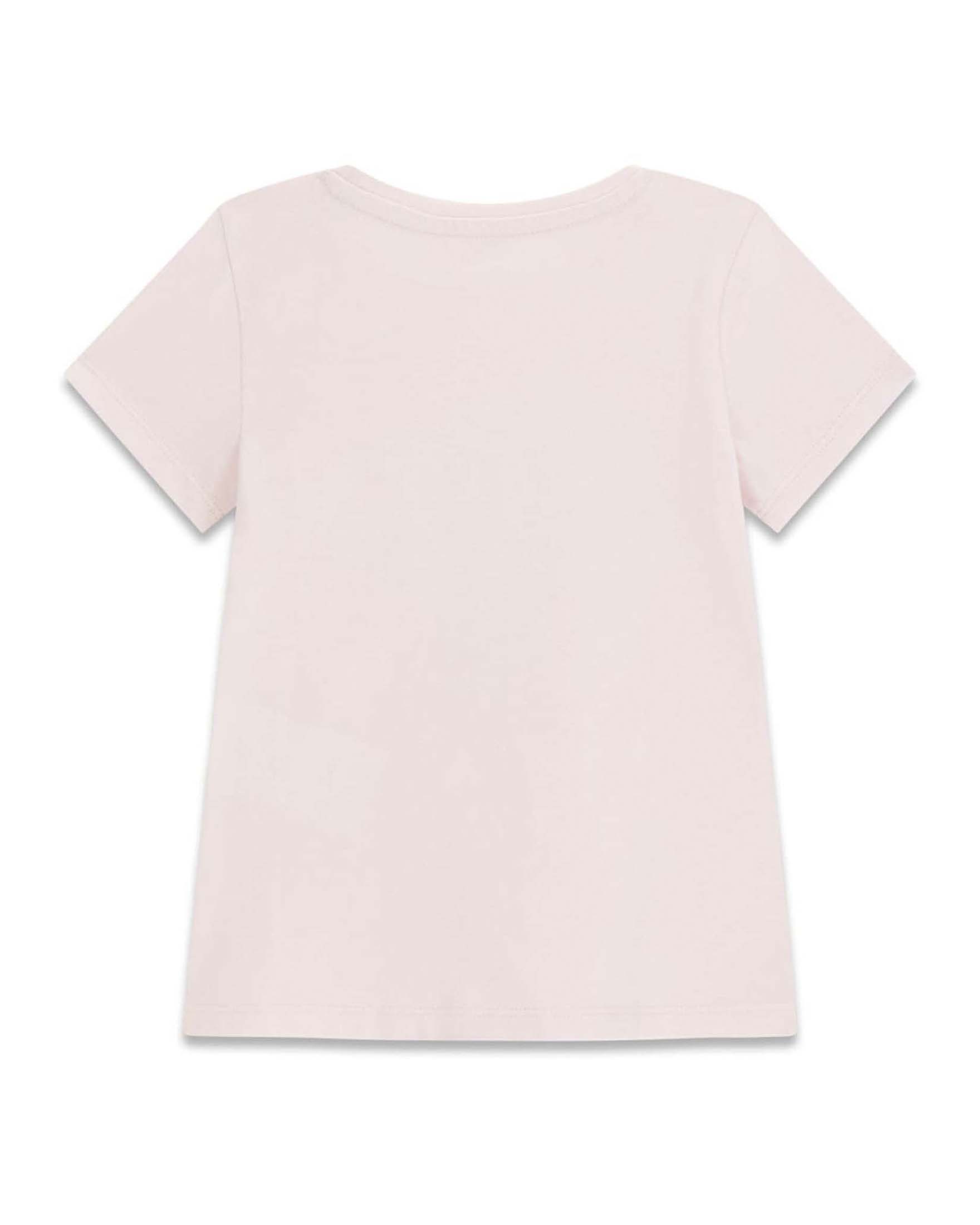 T-shirt mezza manica Guess Kids rosa in cotone con stampa logo fiori e farfalle image