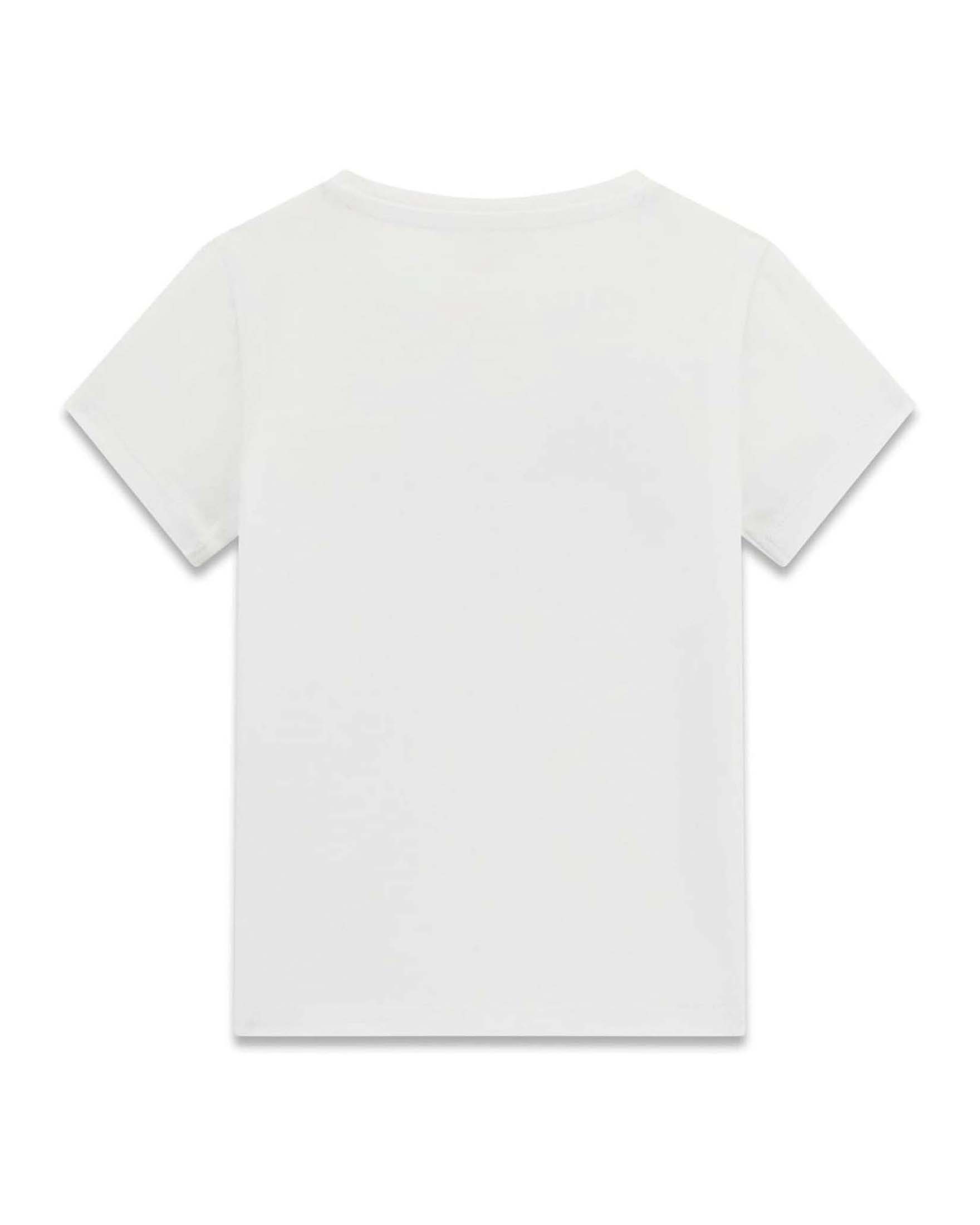 T-shirt mezza manica Guess Kids bianca in jersey di cotone con stampa logo e unicorno image