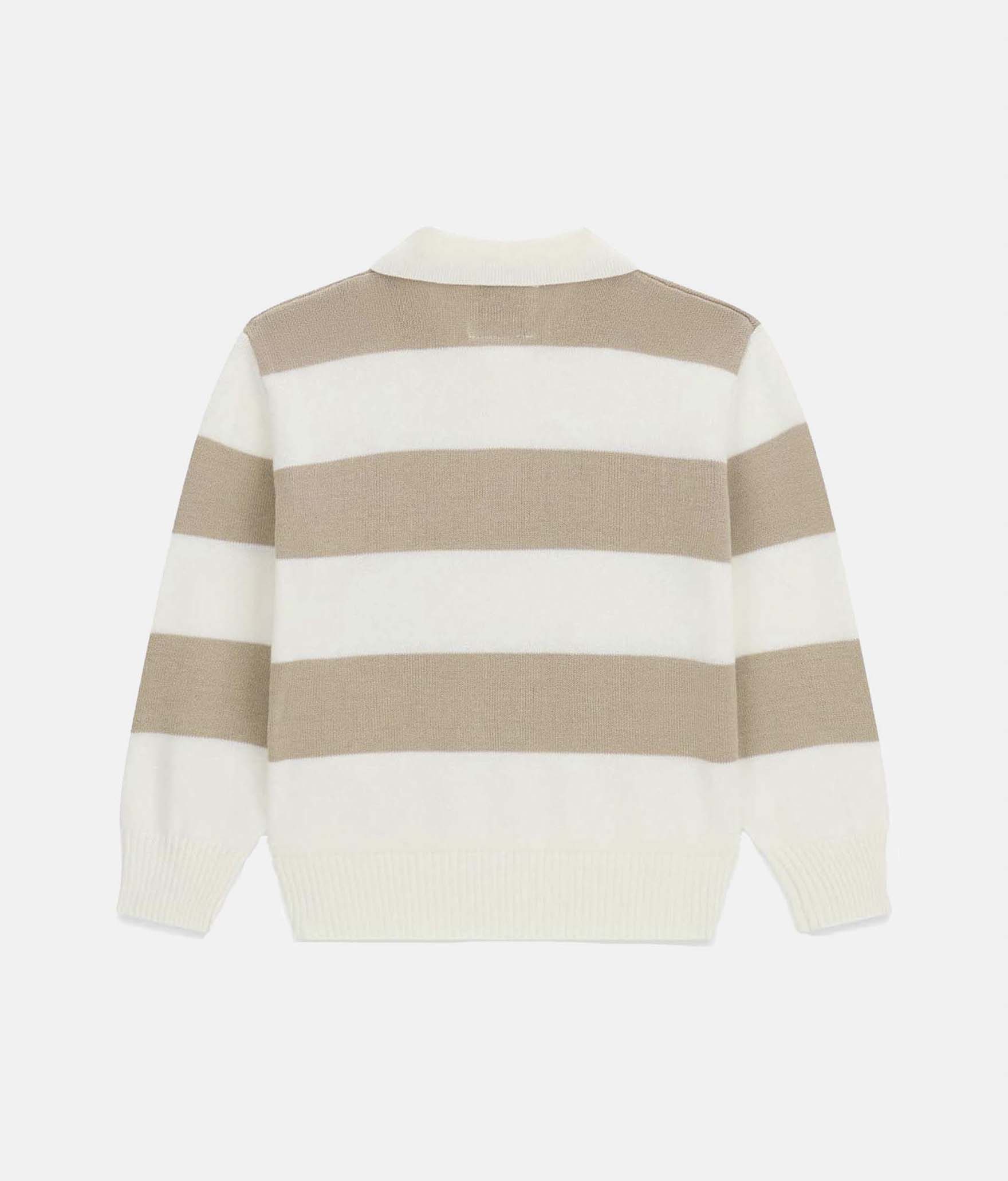 Polo Guess Kids avorio a righe in misto cotone con logo ricamato sul petto image