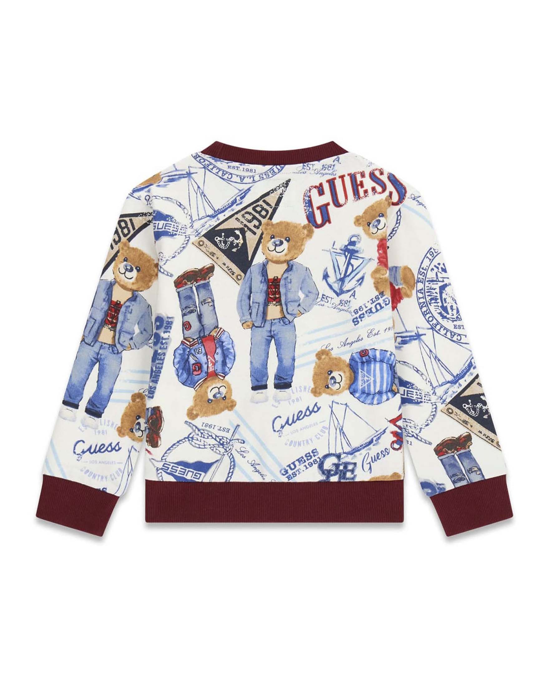 Felpa Guess Kids avorio in cotone con stampa orsetti e logo stampato sul davanti image