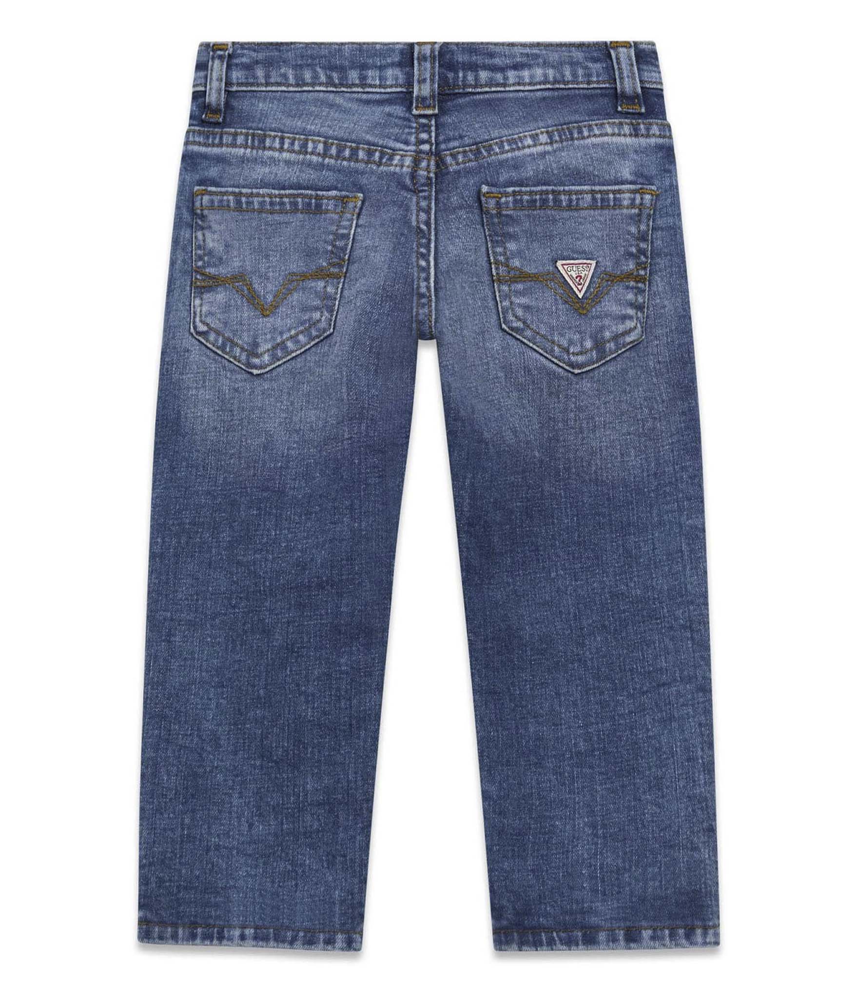 Jeans Guess Kids blu medium wash in cotone elasticizzato con patch logo applicata image