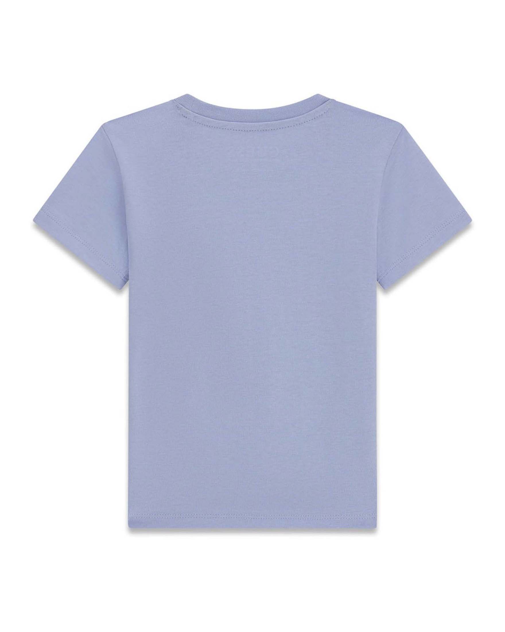 T-shirt Guess Kids azzurra in cotone con stampa logo e orsetto image