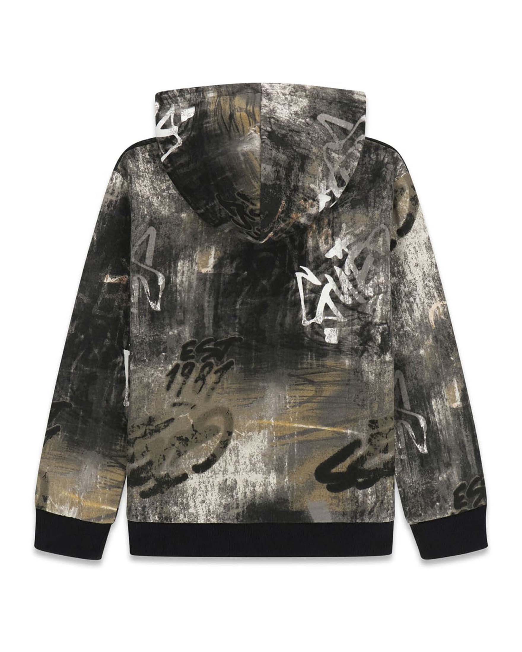 Felpa con cappuccio Guess Kids nera in cotone con stampa e logo ricamato image